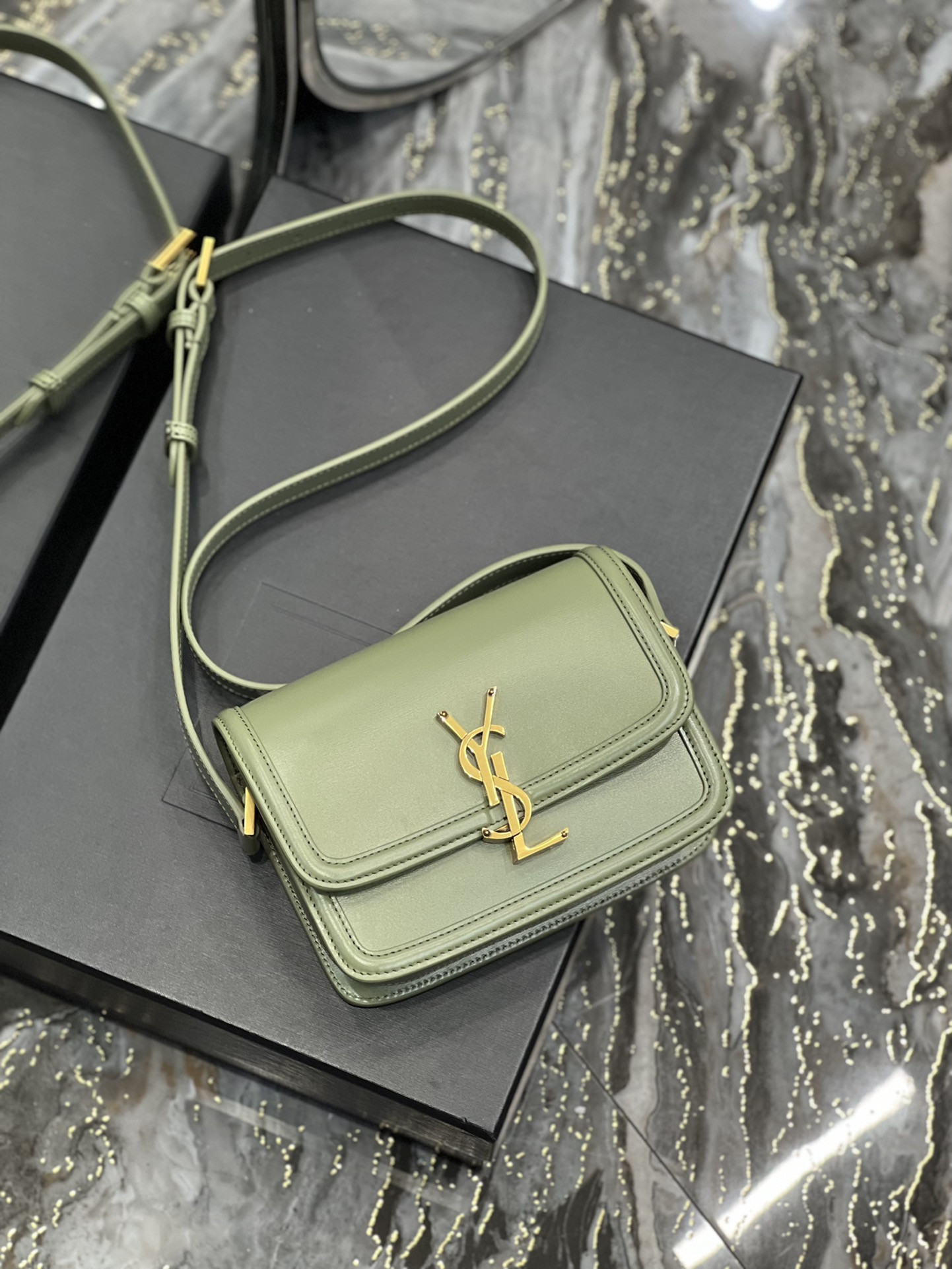 YSL SOLFERINO SMALL SATCHEL IN BOX SAINT LIGHT GREEN 7.4 X 5.1 X 1.9 INCHES