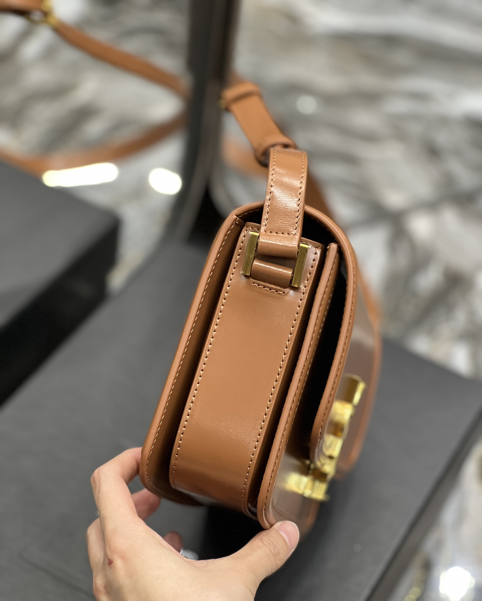 YSL SOLFERINO MEDIUM SATCHEL IN BOX SAINT LAURENT BROWN 9.1 X 6.3 X 2.4 INCHES