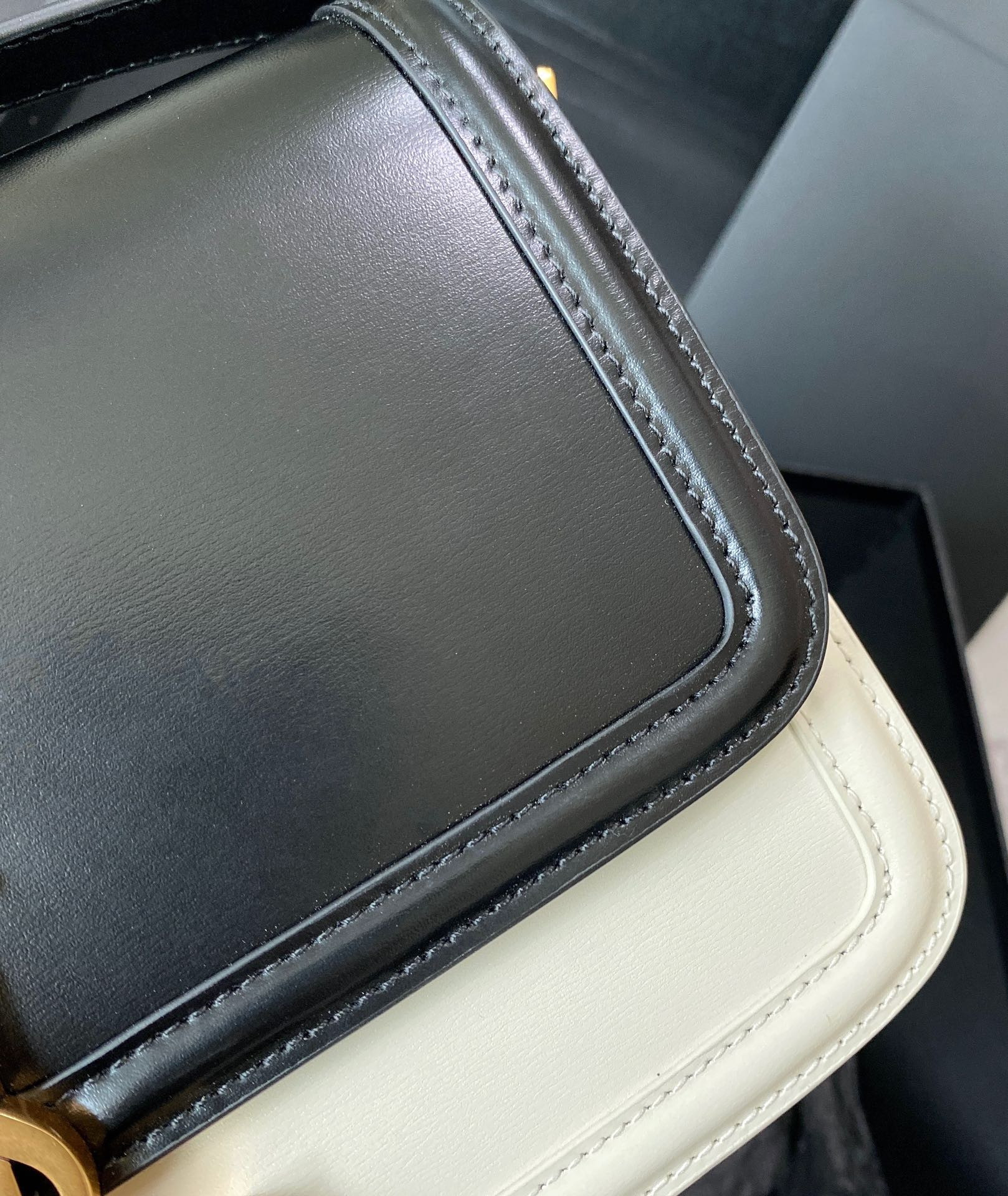 YSL SOLFERINO MEDIUM SATCHEL IN BOX SAINT LAURENT black white 9.1 X 6.3 X 2.4 INCHES