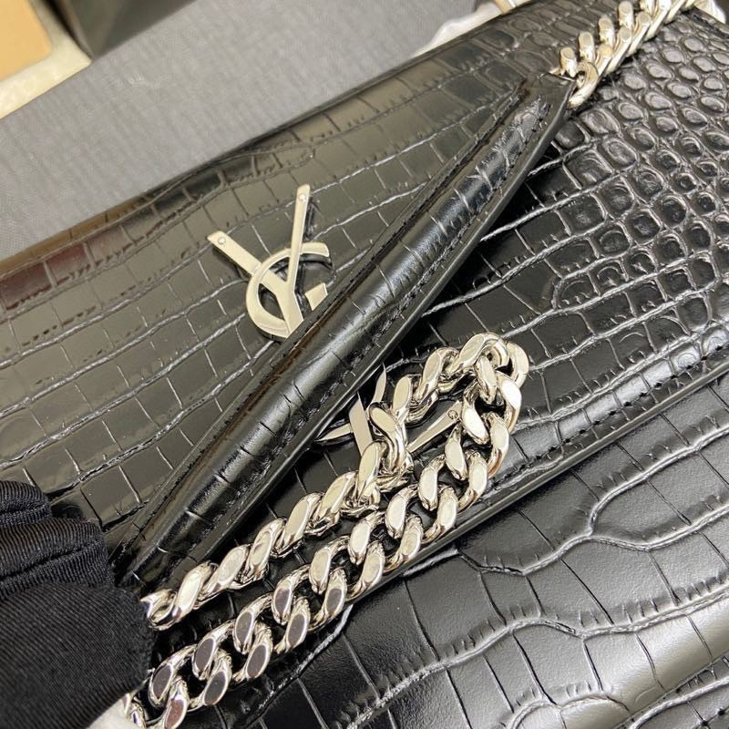 YSL SUNSET MEDIUM IN CROCODILE-EMBOSSED LEATHER 8 X 6.2 X 2.5 INCHES