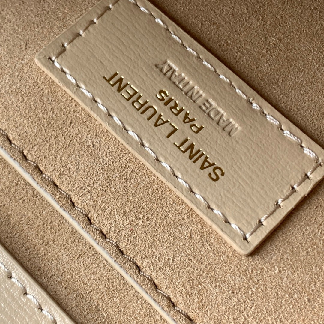 YSL SUNSET MEDIUM IN COATED-BARK LEATHER BEIGE 8 X 6.2 X 2.5 INCHES