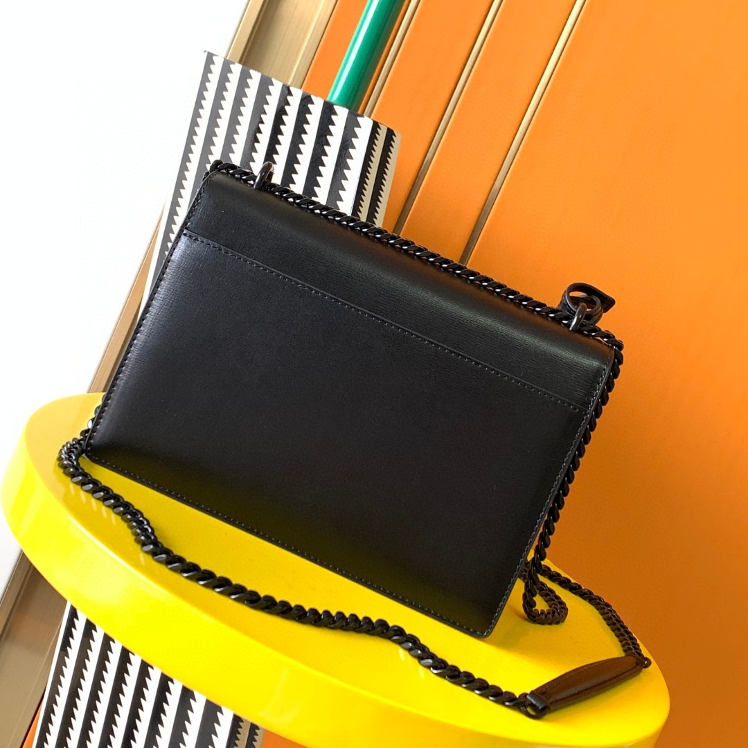YSL SUNSET MEDIUM IN SMOOTH LEATHER NOIR 8 X 6.2 X 2.5 INCHES