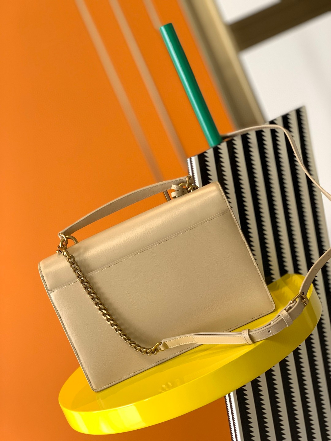 YSL SUNSET LARGE IN SMOOTH LEATHER BEIGE 10.6 X 7 X 3.1 INCHES