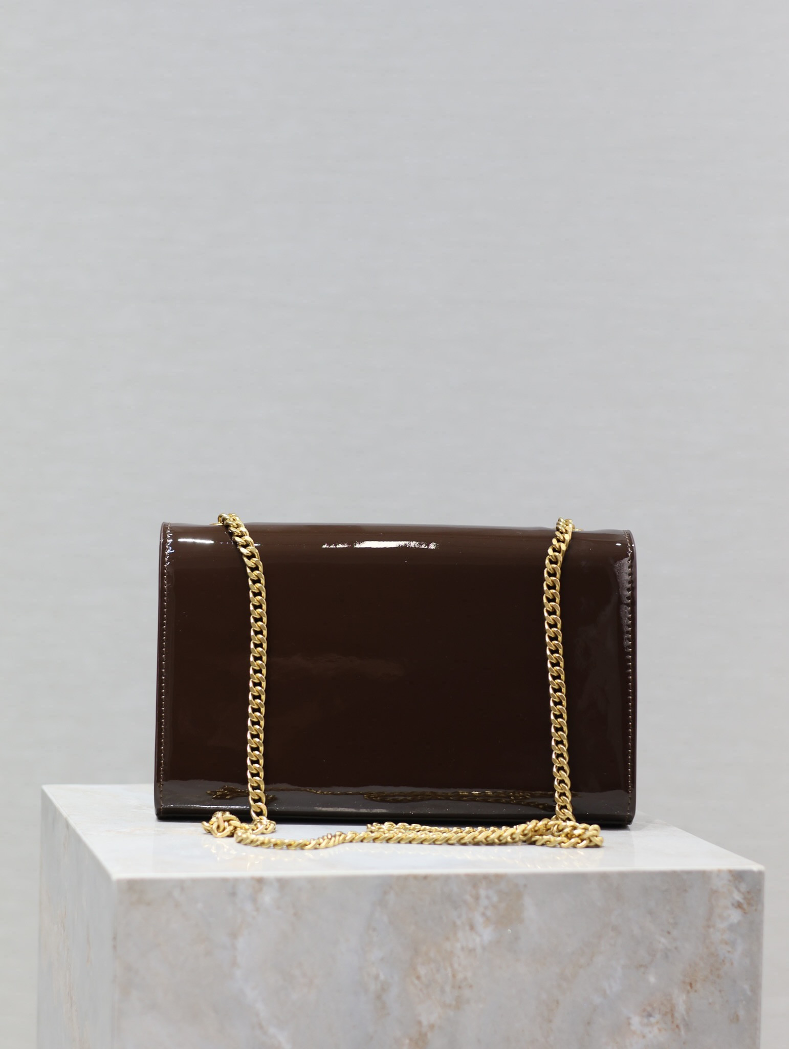 YSL KATE MEDIUM IN SHINY LEATHER BROWN 9.4 X 5.7 X 2.1 INCHES