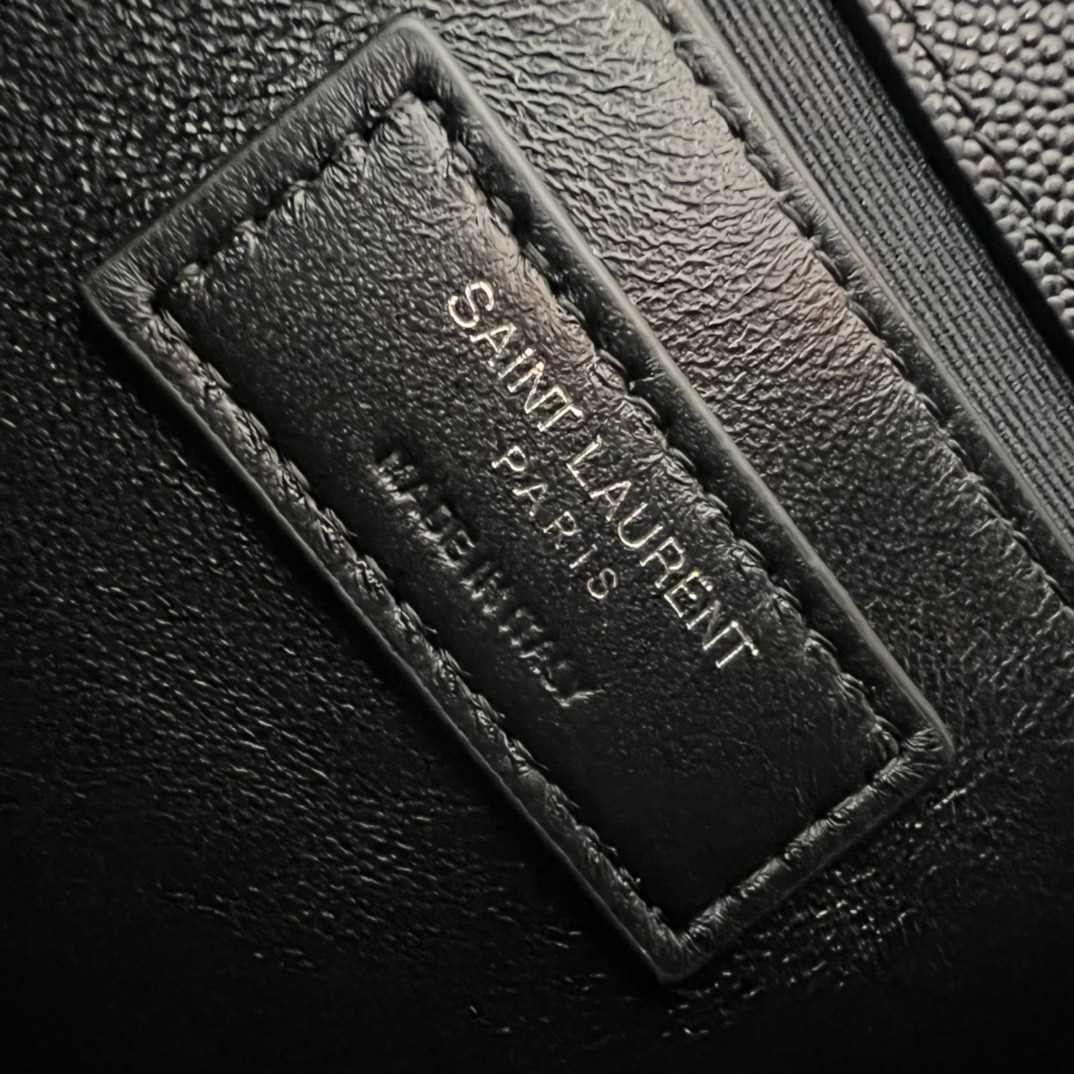 YSL KATE MEDIUM IN GRAIN DE POUDRE EMBOSSED LEATHER ALL BLACK 9.4 X 5.7 X 2.1 INCHES