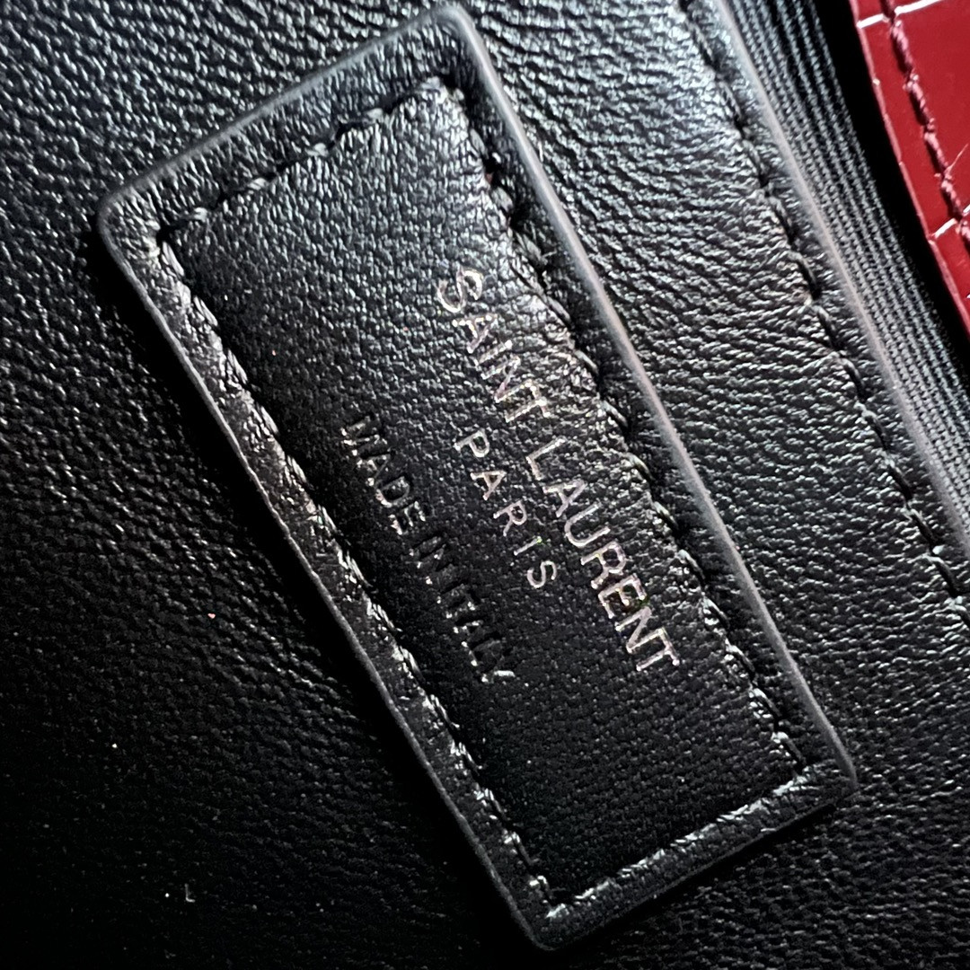 YSL KATE MEDIUM TASSEL IN CROCODILE-EMBOSSED LEATHER RED 9.4 X 5.7 X 2.1 INCHES