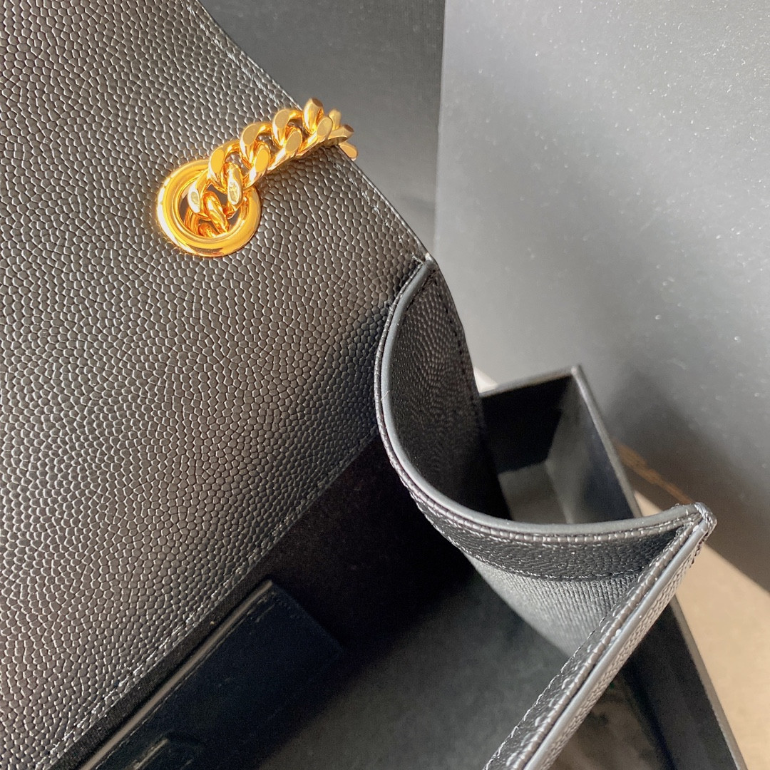 YSL KATE MEDIUM IN GRAIN DE POUDRE EMBOSSED LEATHER BLACK 9.4 X 5.7 X 2.1 INCHES