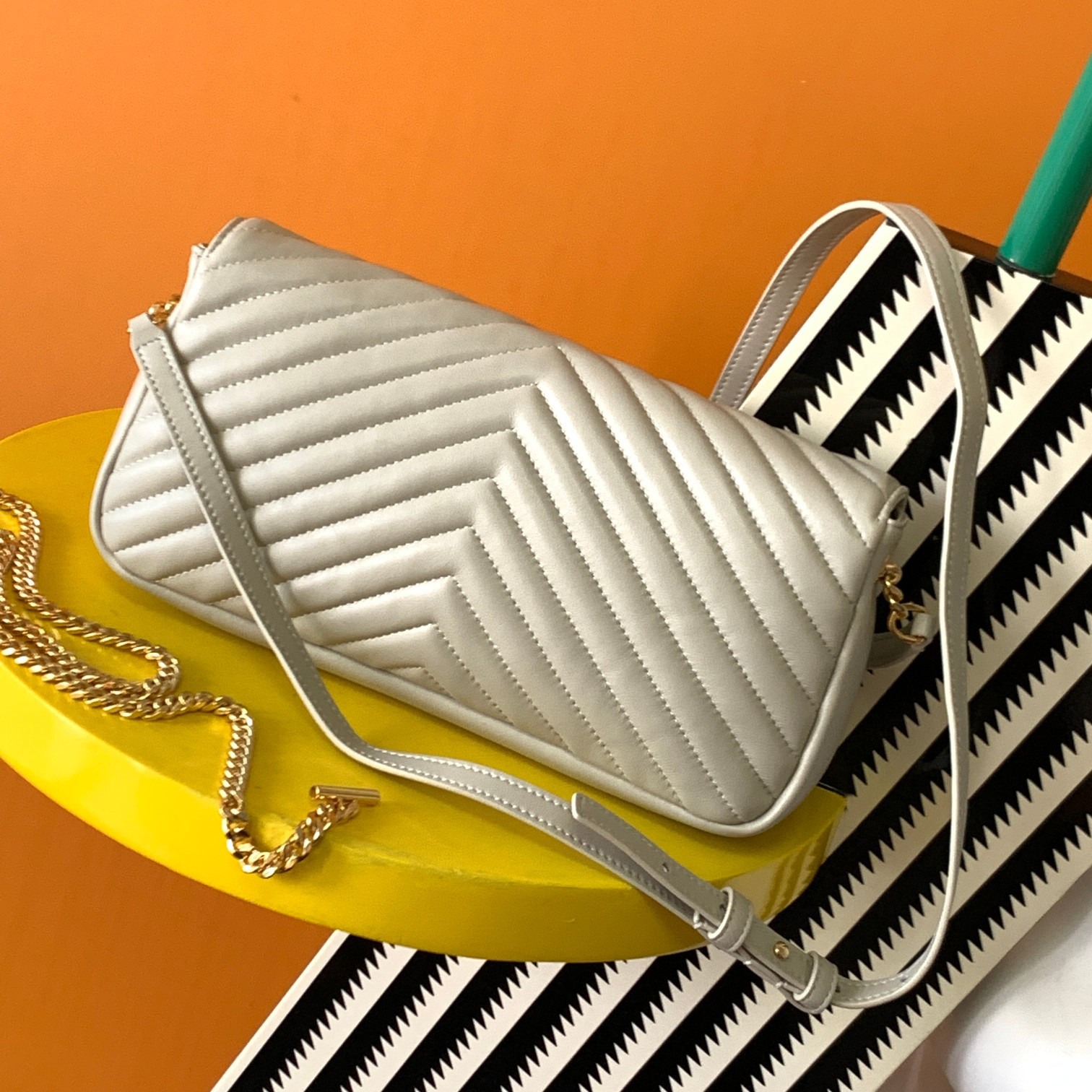 YSL KATE 99 IN QUILTED NAPPA LEATHER WHITE 10.2 X 5.3 X 1.7 INCHES