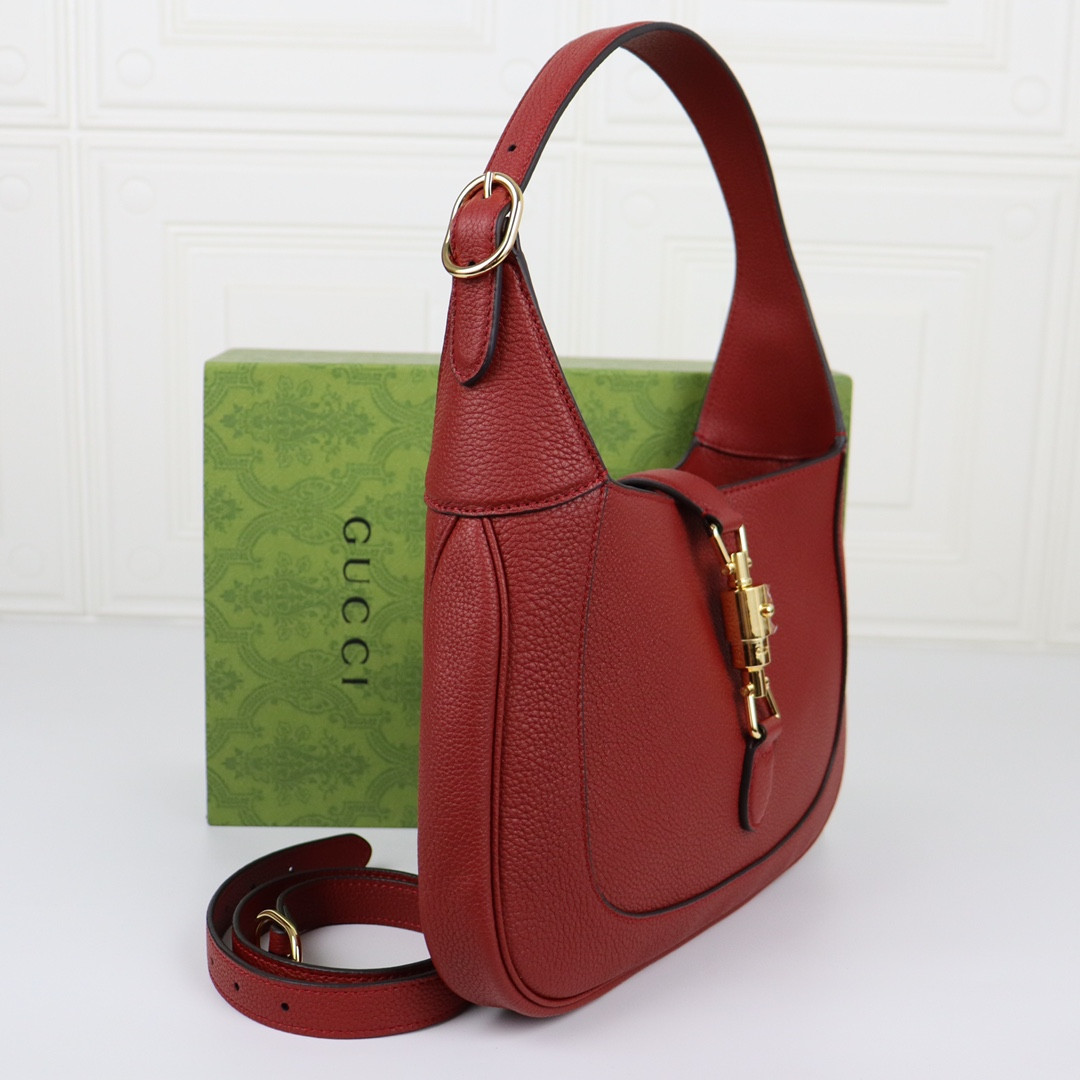GUCCI JACKIE SMALL SHOULDER BAG Rosso Ancora 10.8"W x 7.5"H x 1.6"D