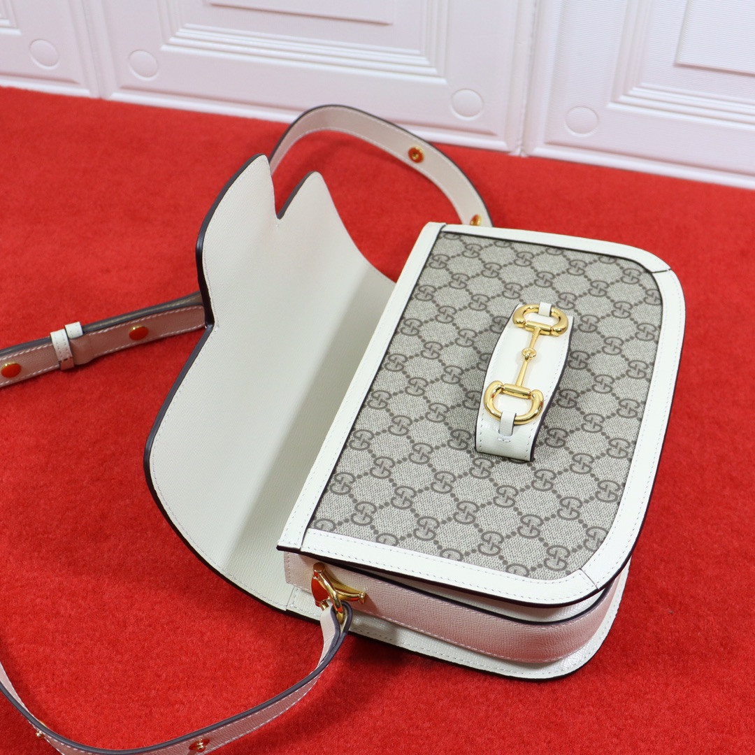 GUCCI HORSEBIT 1955 SHOULDER BAG GRAY WHITE 9.8"W x 7"H x 3.1"D
