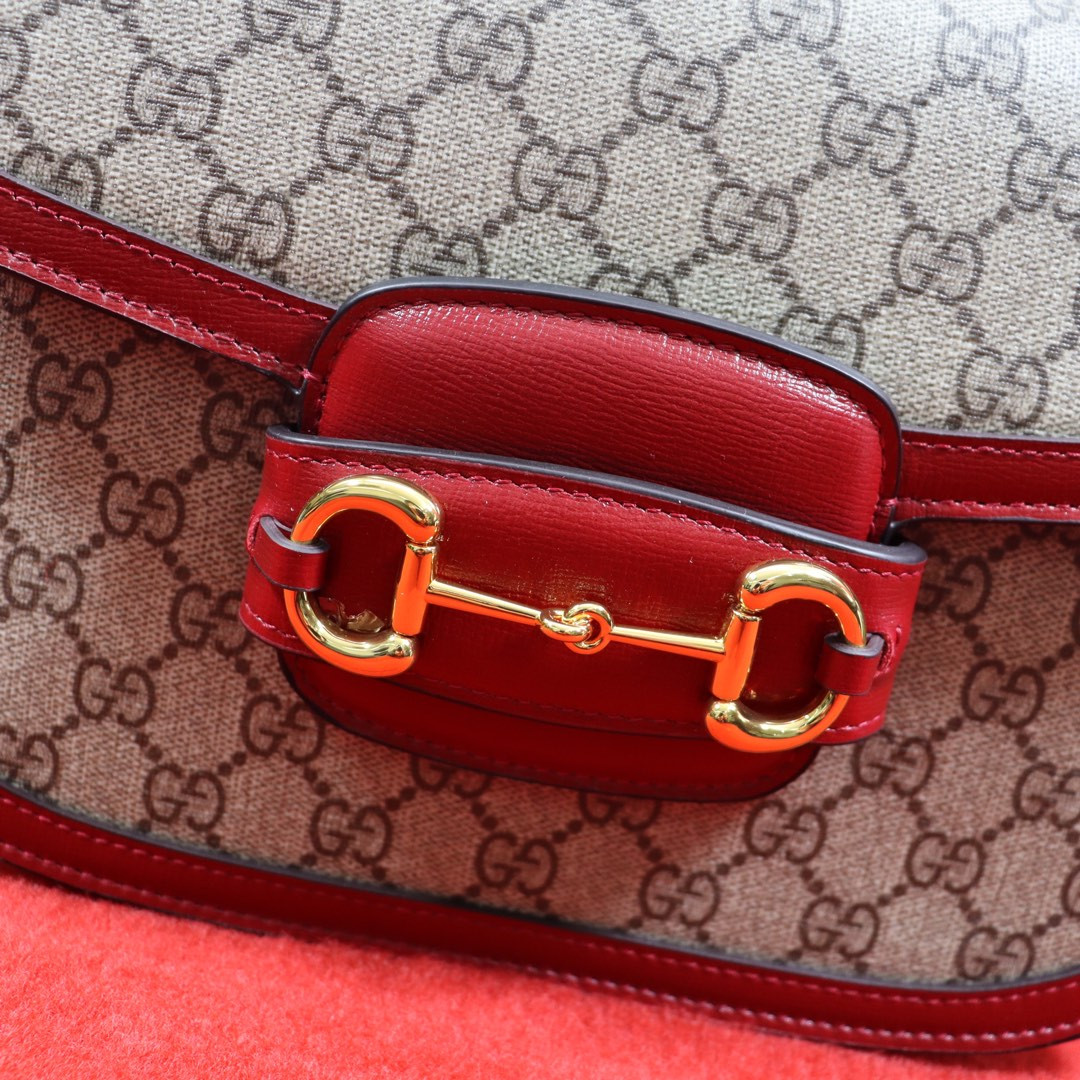 GUCCI HORSEBIT 1955 SHOULDER BAG GRAY RED 9.8"W x 7"H x 3.1"D