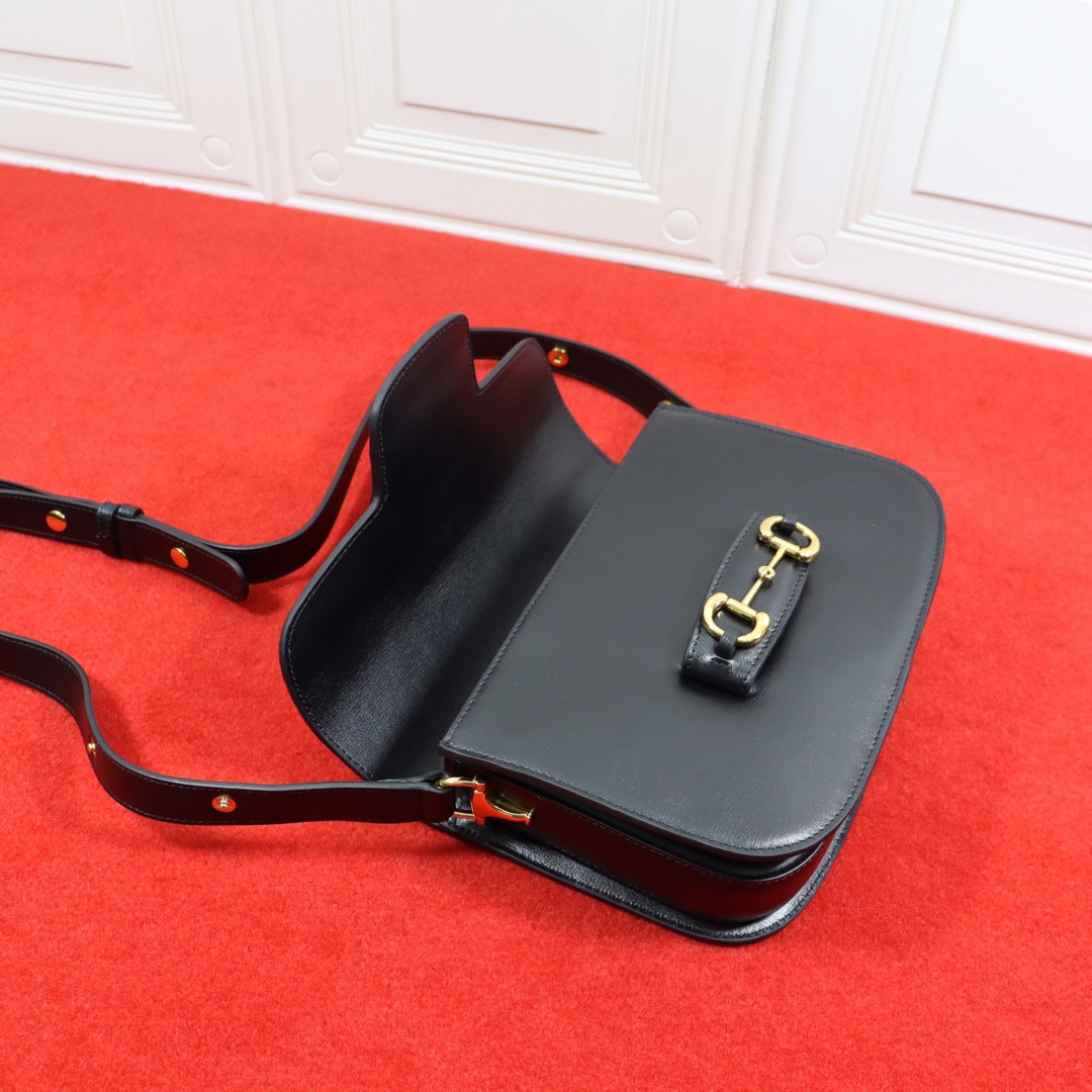 GUCCI HORSEBIT 1955 SHOULDER BAG BLACK 9.8"W x 7"H x 3.1"D