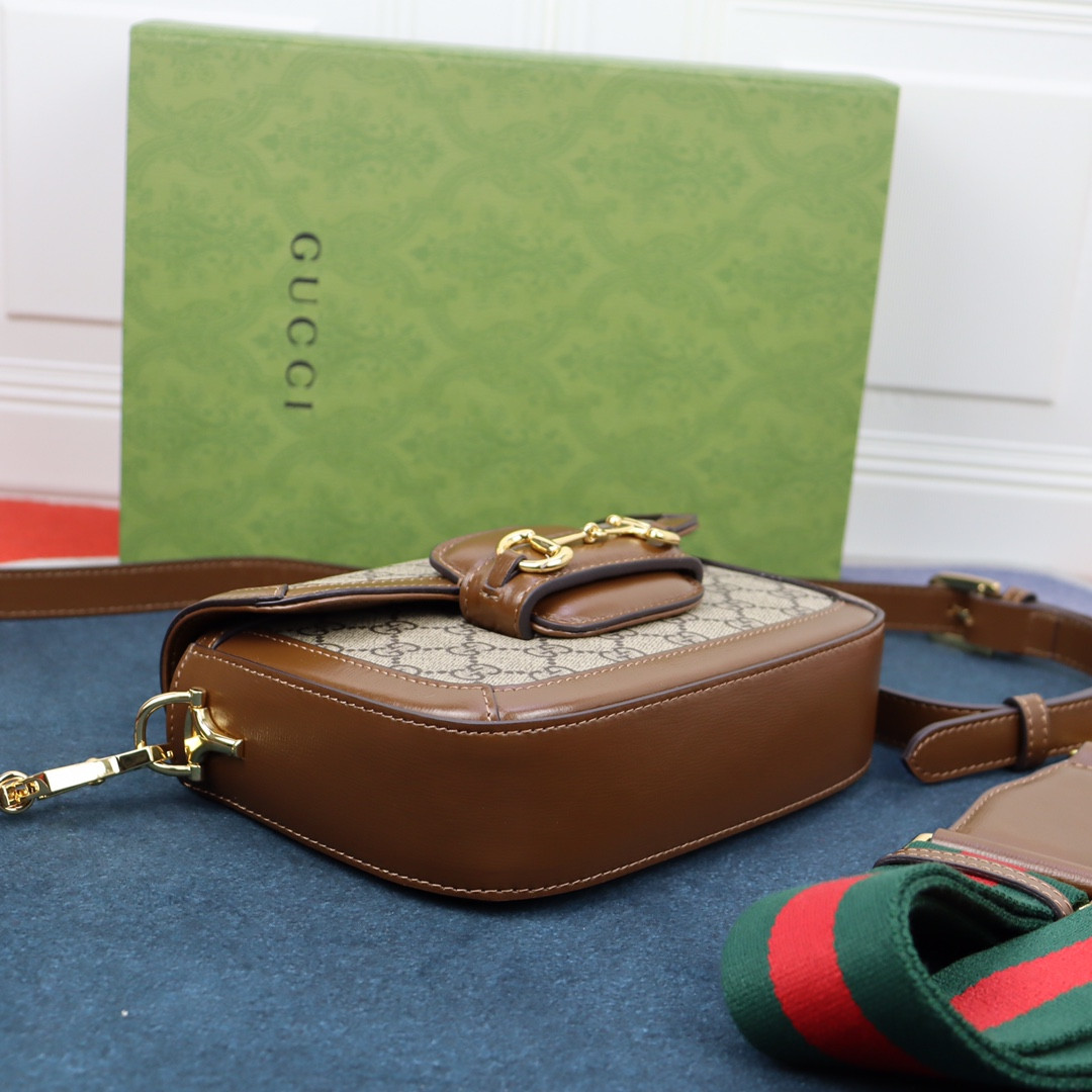 GUCCI HORSEBIT 1955 MINI BAG Beige and ebony 8.1"W x 5.7"H x 2"D