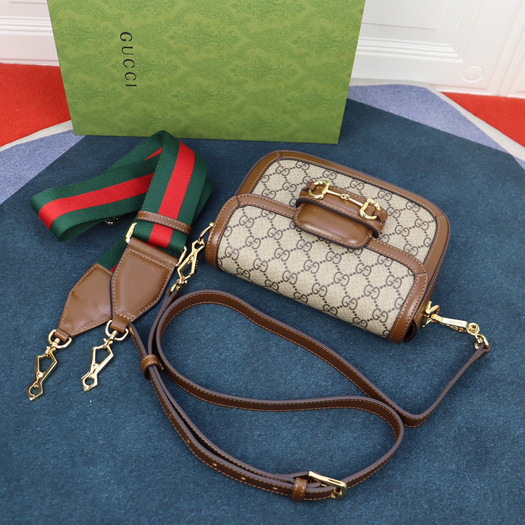 GUCCI HORSEBIT 1955 MINI BAG Beige and ebony 8.1"W x 5.7"H x 2"D