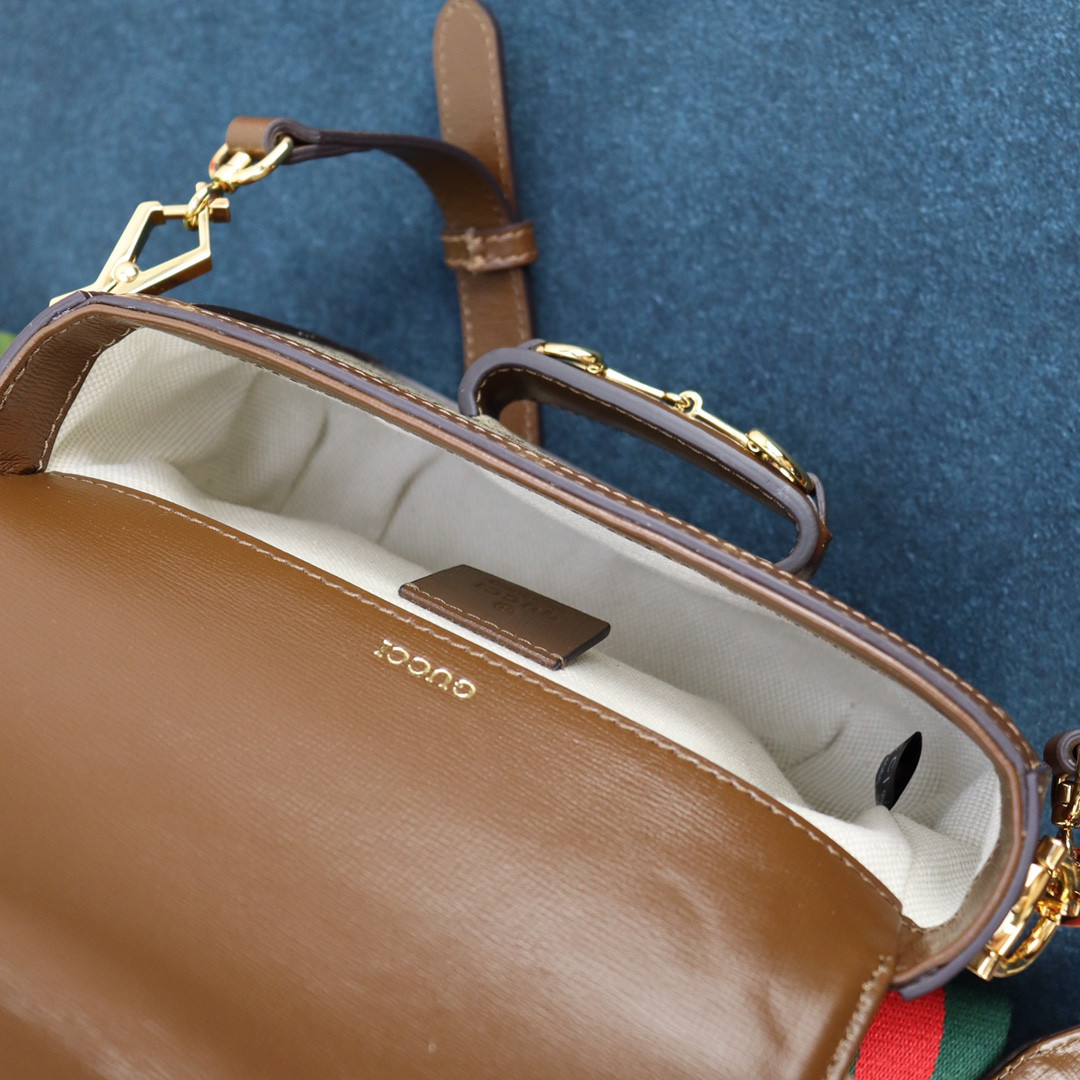 GUCCI HORSEBIT 1955 MINI BAG Beige and ebony 8.1"W x 5.7"H x 2"D