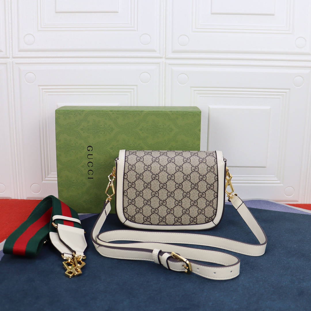 GUCCI HORSEBIT 1955 MINI BAG GRAY WHITE 8.1"W x 5.7"H x 2"D