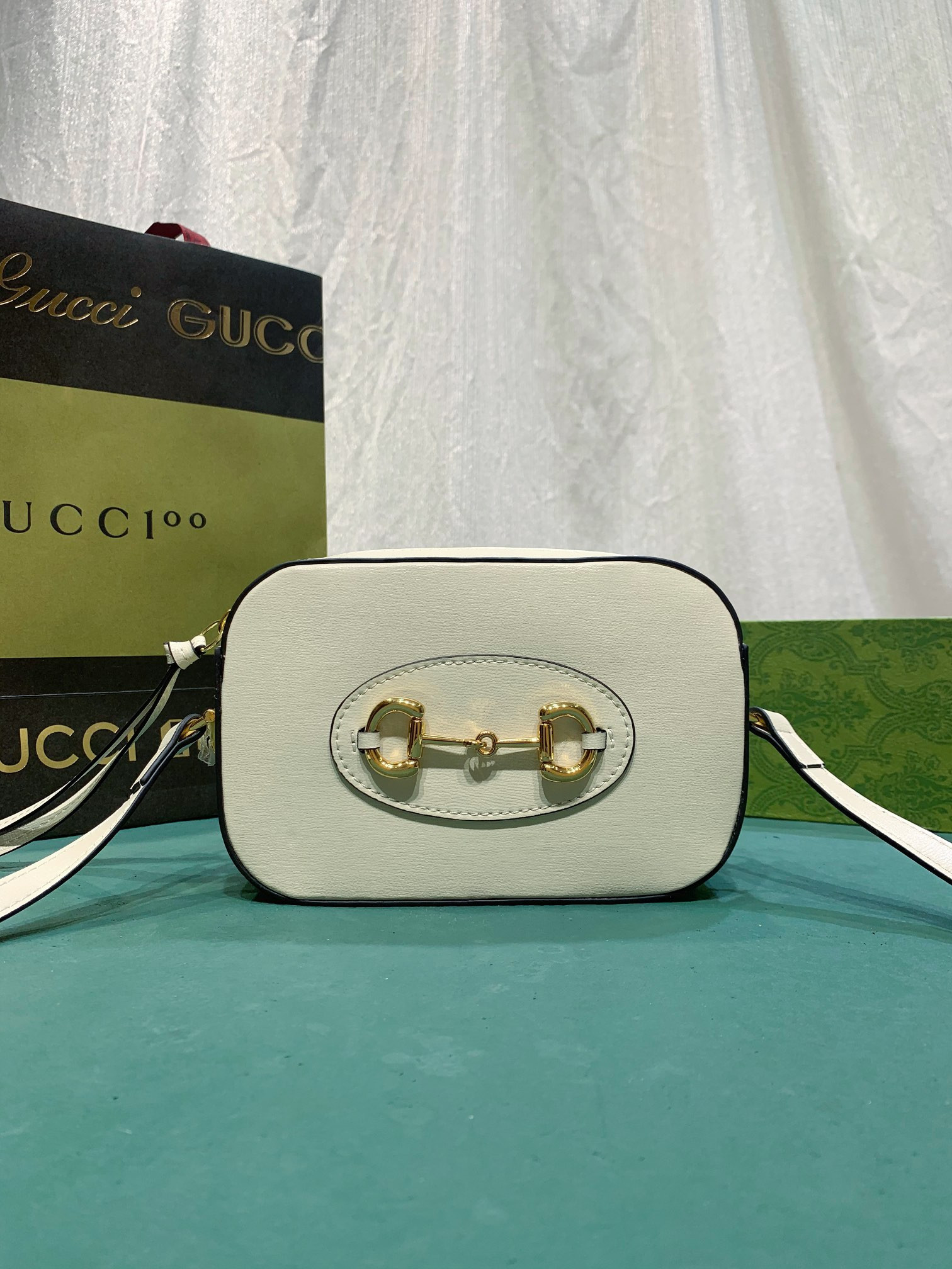GUCCI HORSEBIT 1955 SMALL SHOULDER BAG WHITE 7.9"W x 5.1"H x 2.4"D