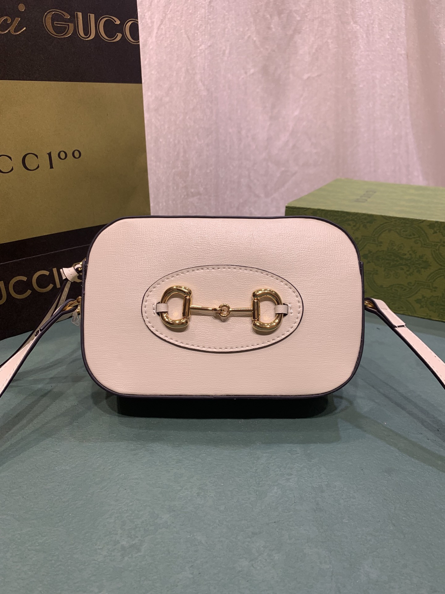 GUCCI HORSEBIT 1955 SMALL SHOULDER BAG WHITE 7.9"W x 5.1"H x 2.4"D