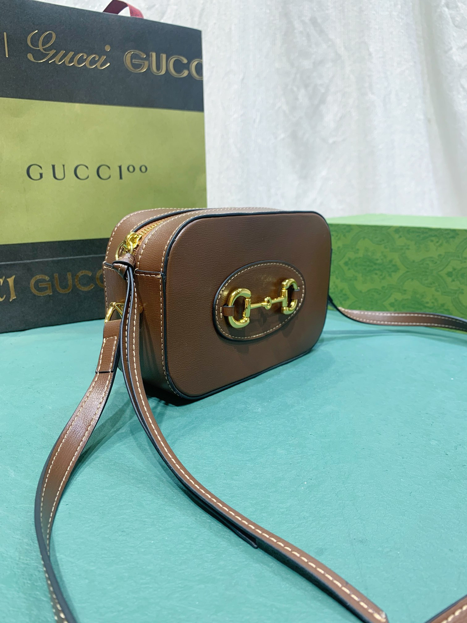 GUCCI HORSEBIT 1955 SMALL SHOULDER BAG BROWN 7.9"W x 5.1"H x 2.4"D