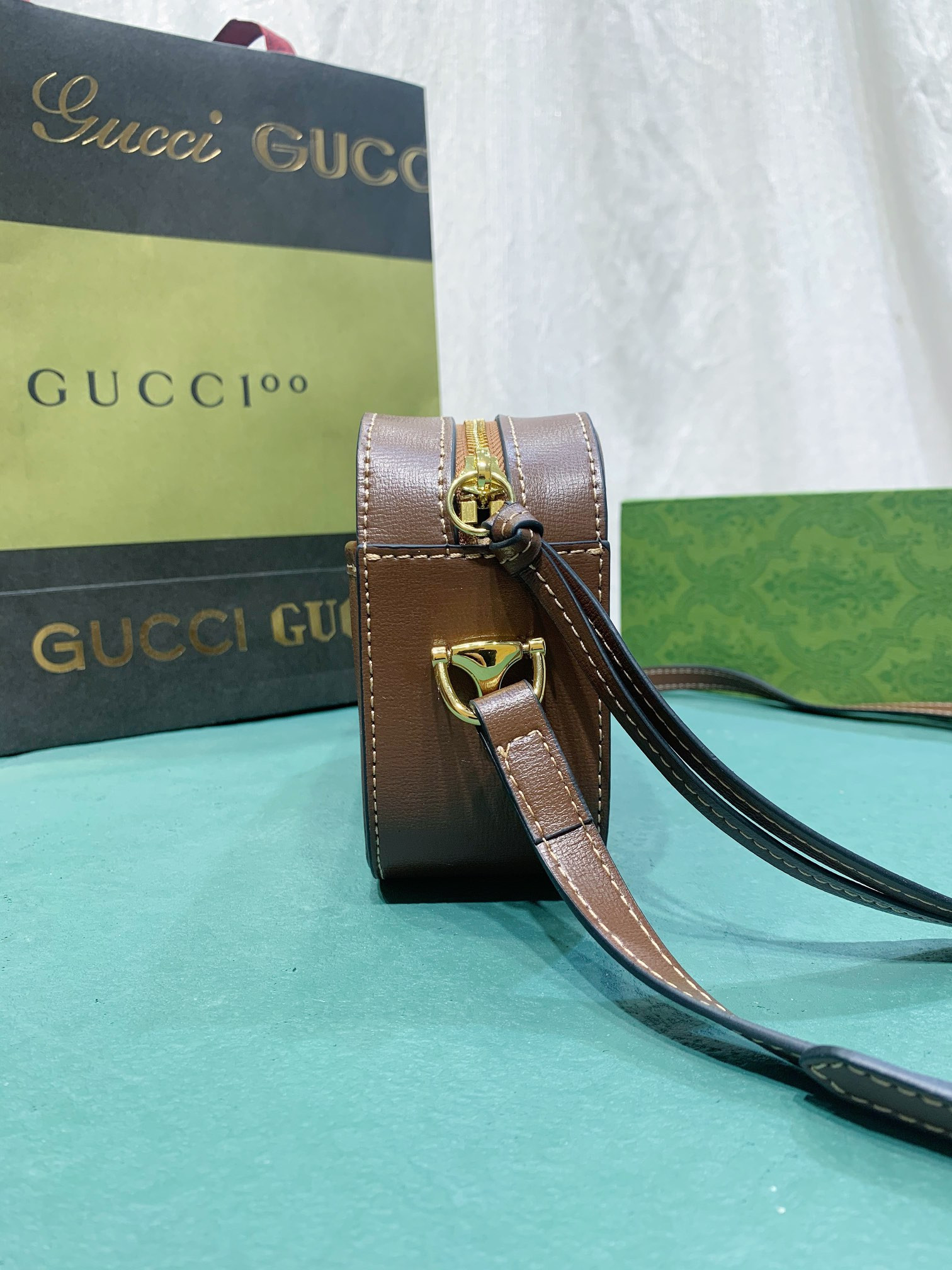 GUCCI HORSEBIT 1955 SMALL SHOULDER BAG BROWN 7.9"W x 5.1"H x 2.4"D