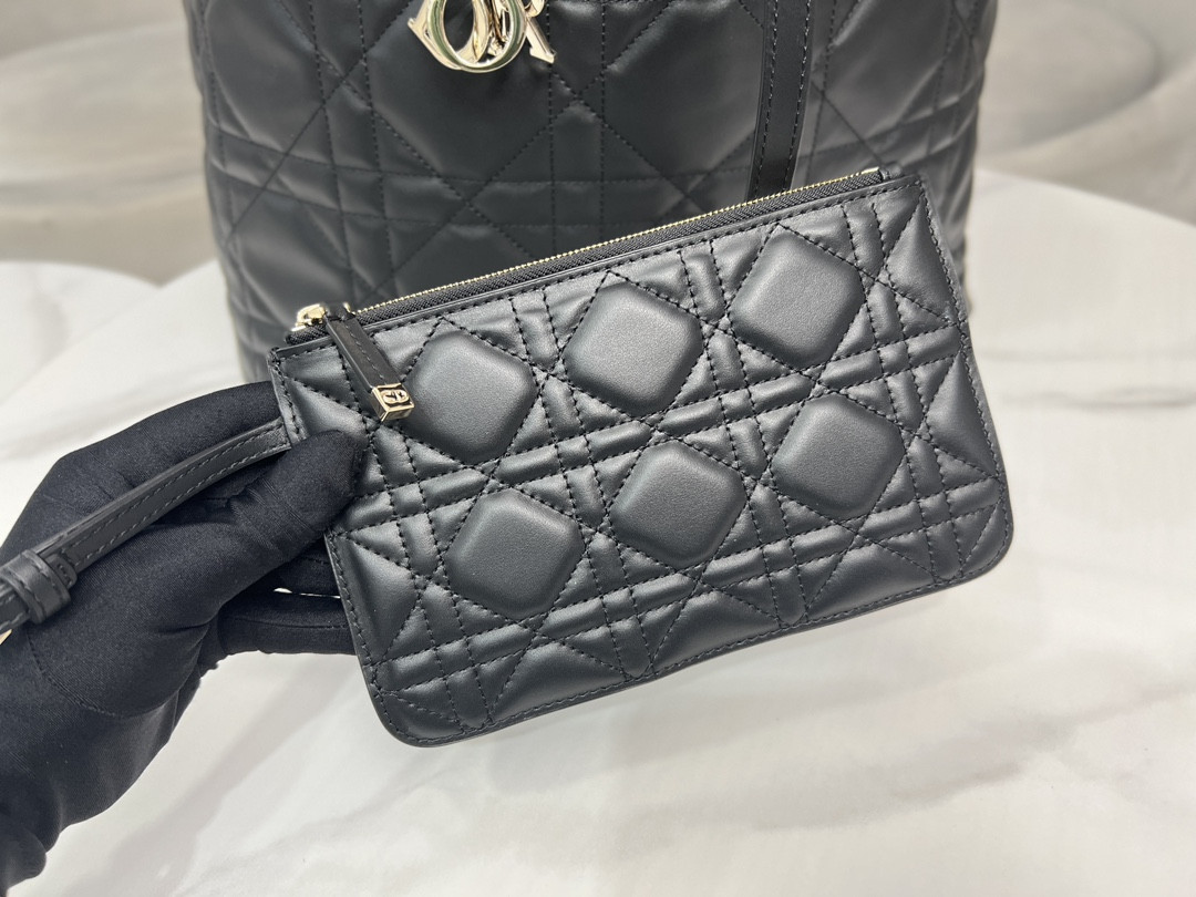 Large Dior Toujours Bag Black Macrocannage Calfskin 14.5 x 10.5 x 8.5 inches