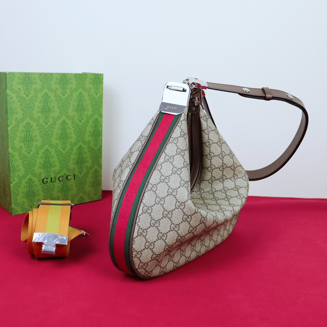 GUCCI ATTACHE MEDIUM SHOULDER BAG Beige and blue 13.8″W x 12.6″H x 2.4″D