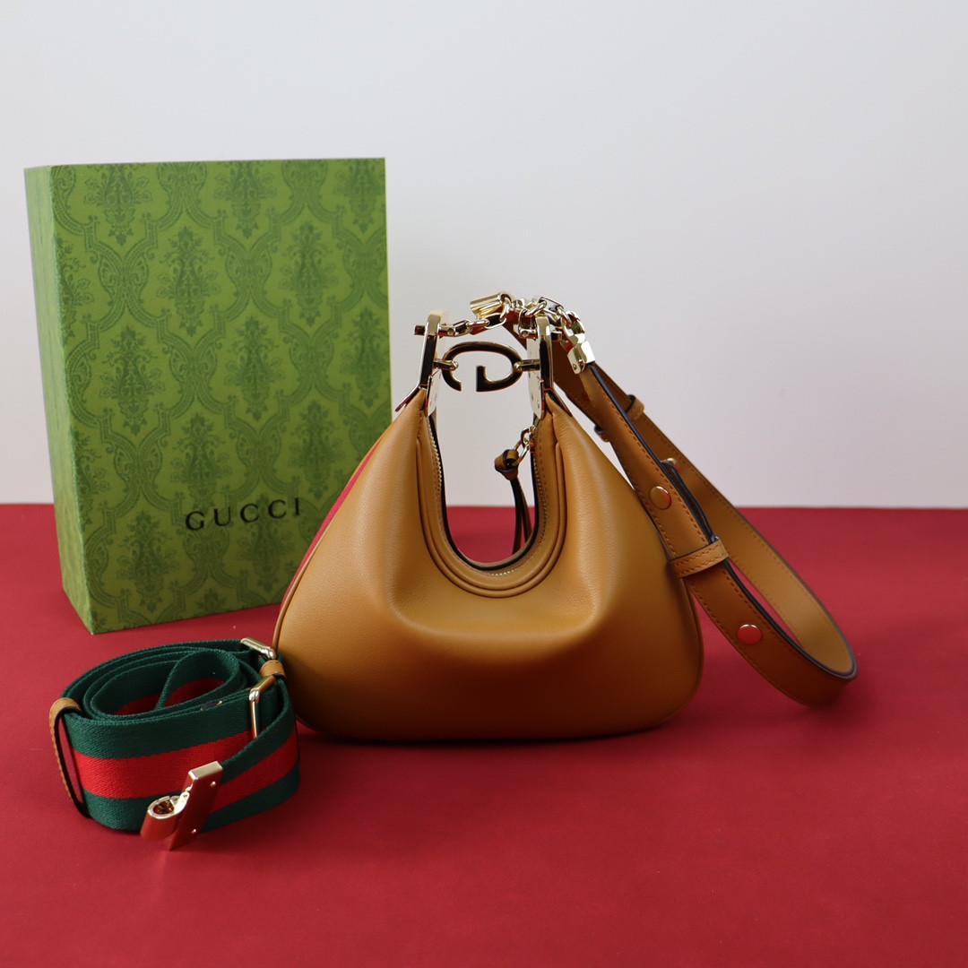 GUCCI ATTACHE SMALL SHOULDER BAG BROWN 9"W x 8.7"H x 2"D