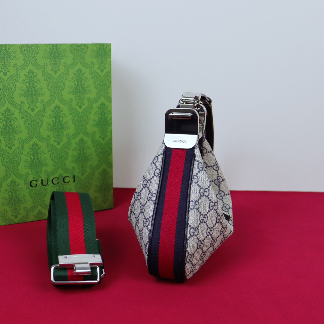 GUCCI ATTACHE SMALL SHOULDER BAG Beige and gray 9"W x 8.7"H x 2"D