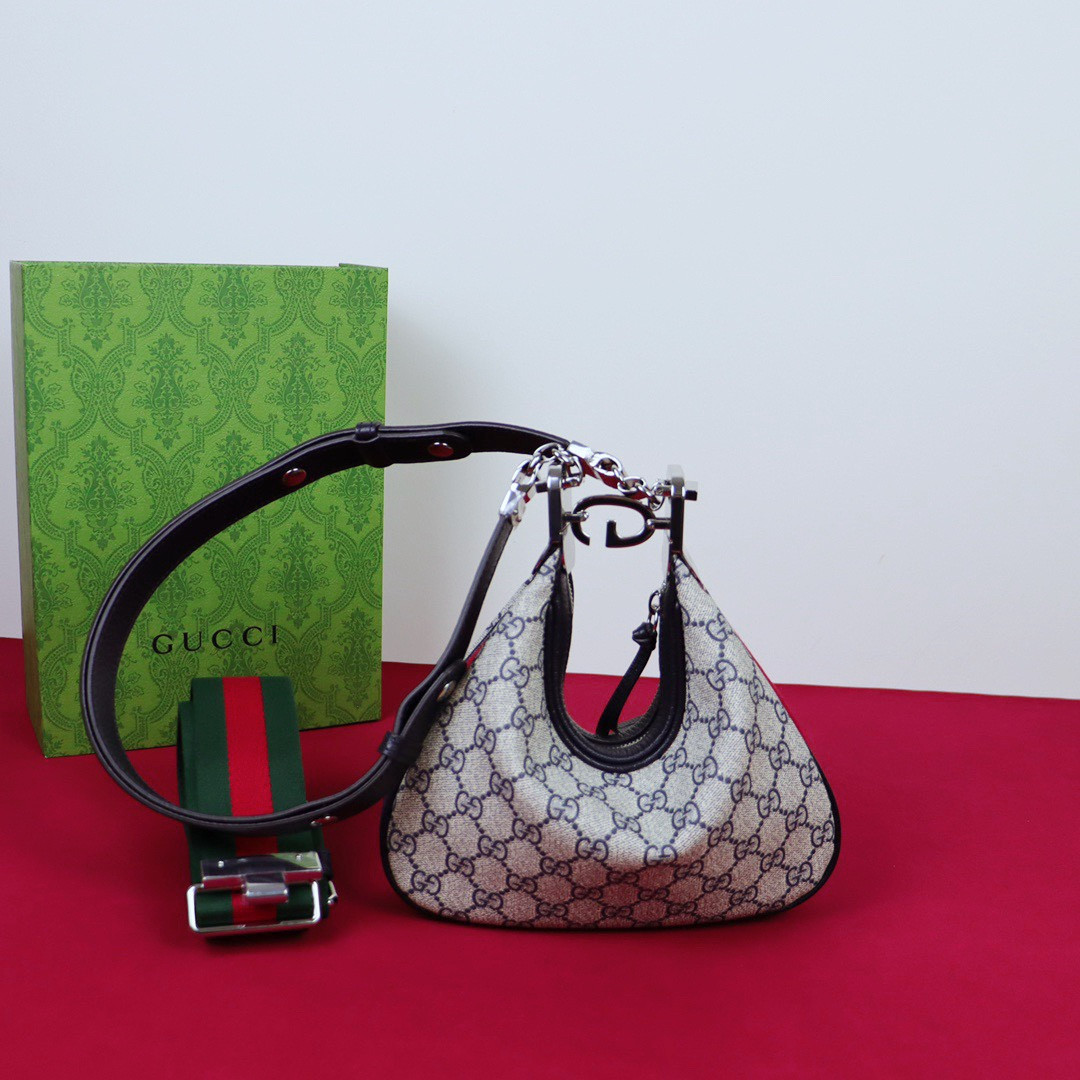 GUCCI ATTACHE SMALL SHOULDER BAG Beige and blue 9"W x 8.7"H x 2"D