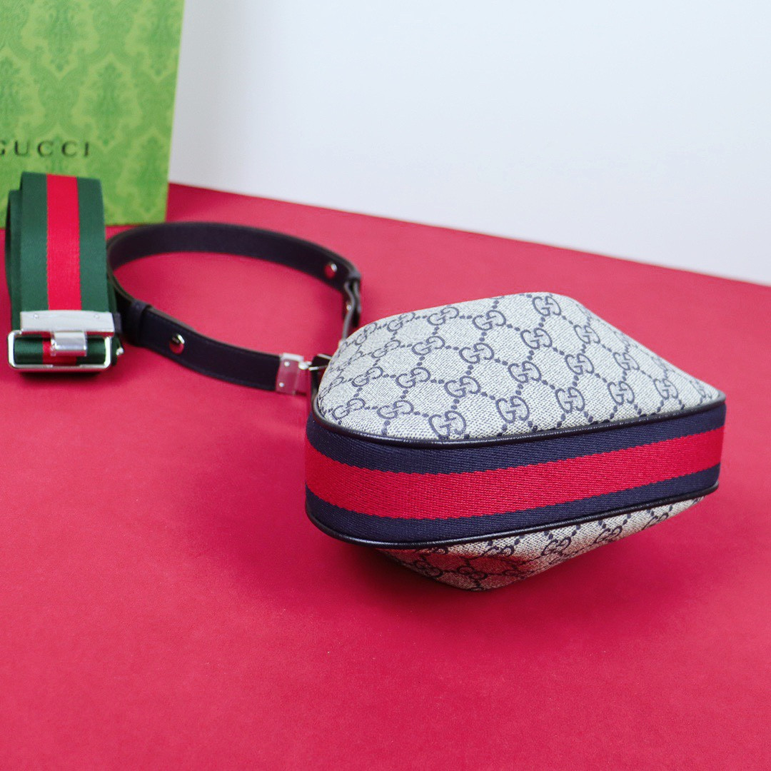 GUCCI ATTACHE SMALL SHOULDER BAG Beige and blue 9"W x 8.7"H x 2"D