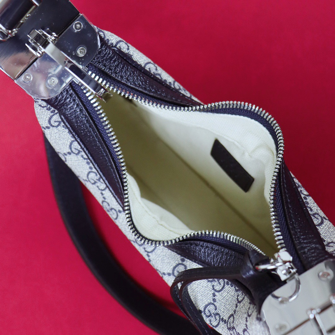 GUCCI ATTACHE SMALL SHOULDER BAG Beige and blue 9"W x 8.7"H x 2"D