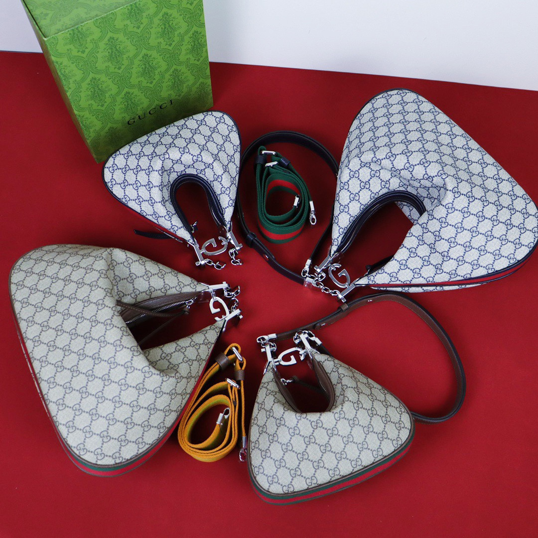 GUCCI ATTACHE SMALL SHOULDER BAG Beige and blue 9"W x 8.7"H x 2"D