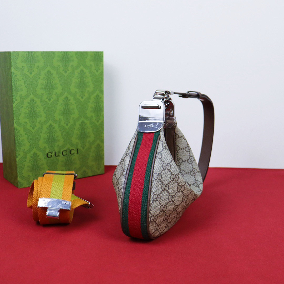 GUCCI ATTACHE SMALL SHOULDER BAG Beige and blue 9"W x 8.7"H x 2"D