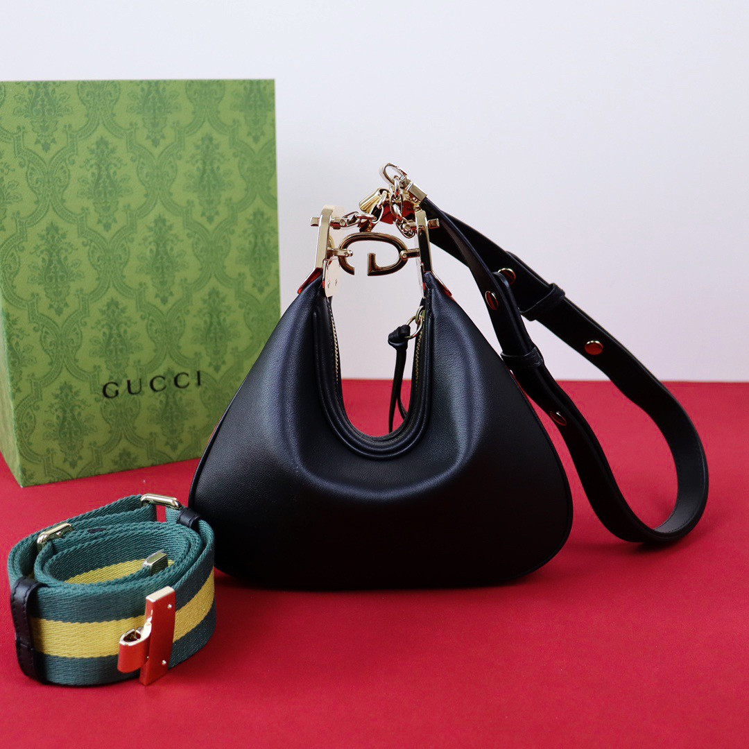 GUCCI ATTACHE SMALL SHOULDER BAG BLACK 9"W x 8.7"H x 2"D