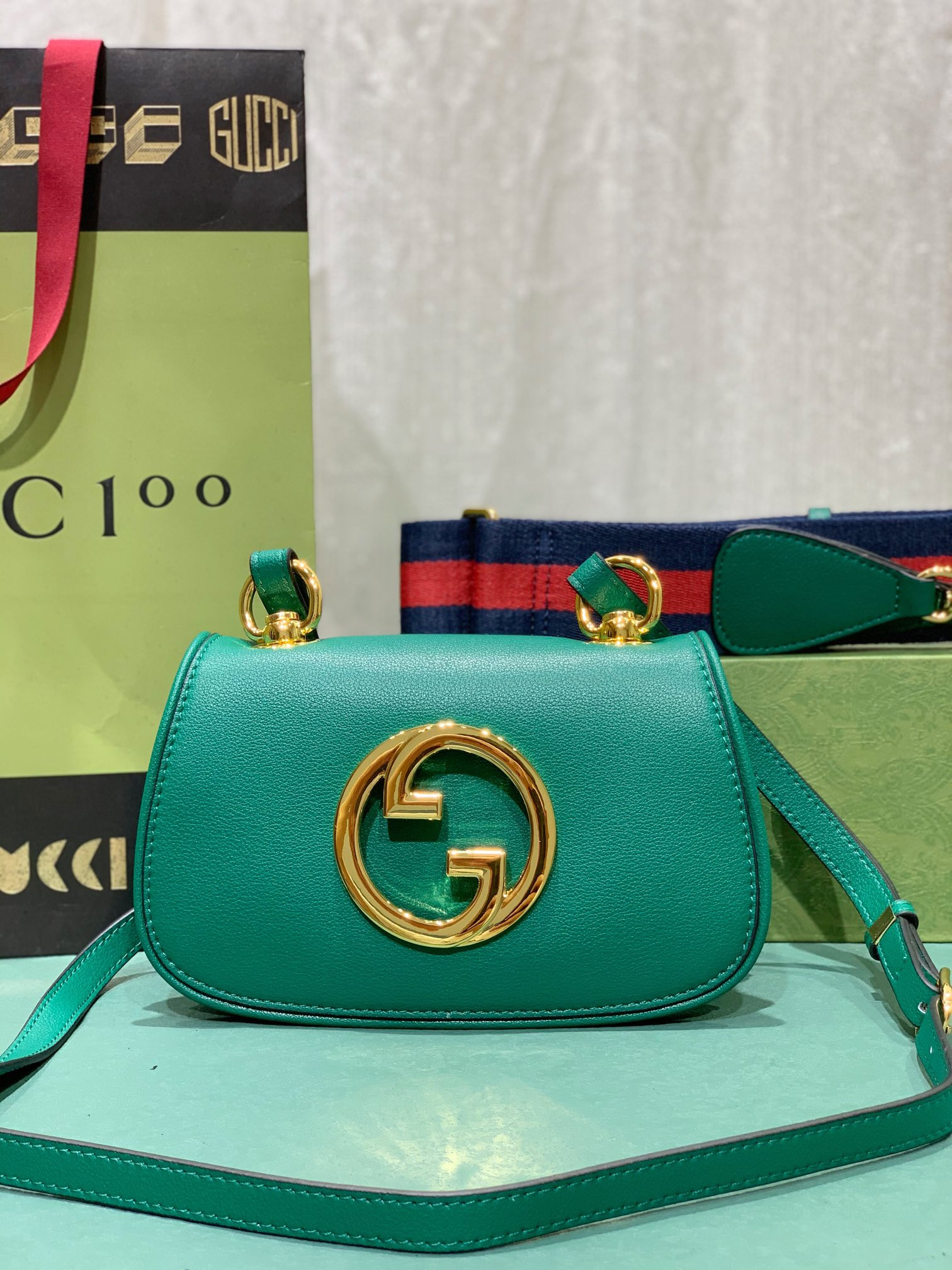 GUCCI BLONDIE MINI BAG GREEN 8.7"W x 5.1"H x 2.2"D