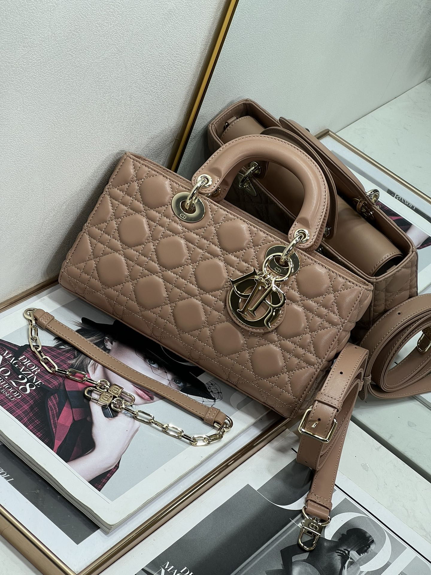 Dior Lady D-Joy bag medium Dark pink 26 x 13.5 x 5 cm