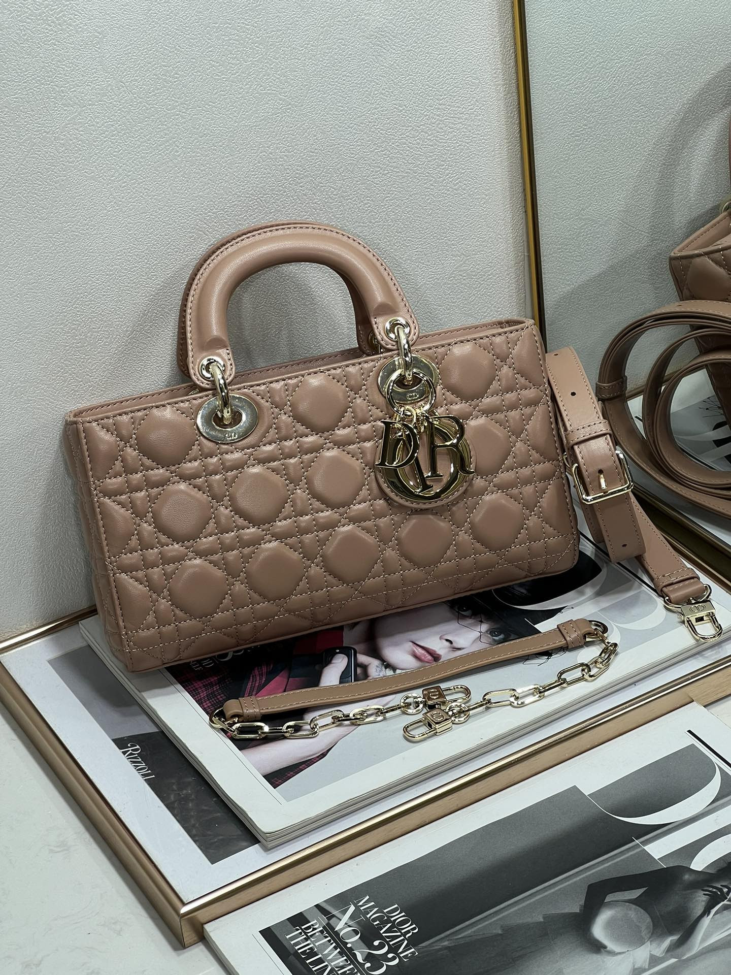 Dior Lady D-Joy bag medium Dark pink 26 x 13.5 x 5 cm