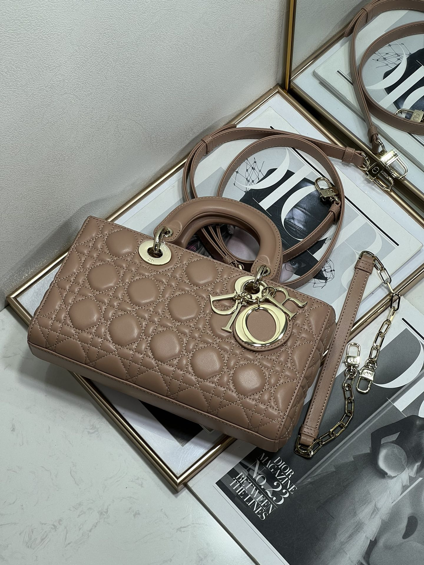 Dior Lady D-Joy bag medium Dark pink 26 x 13.5 x 5 cm