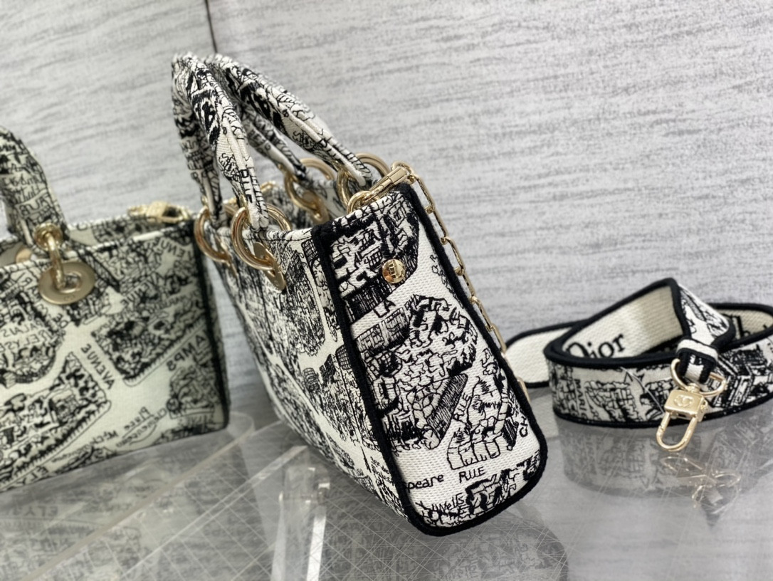 Dior Lady D-Joy bag medium black white 26 x 13.5 x 5 cm