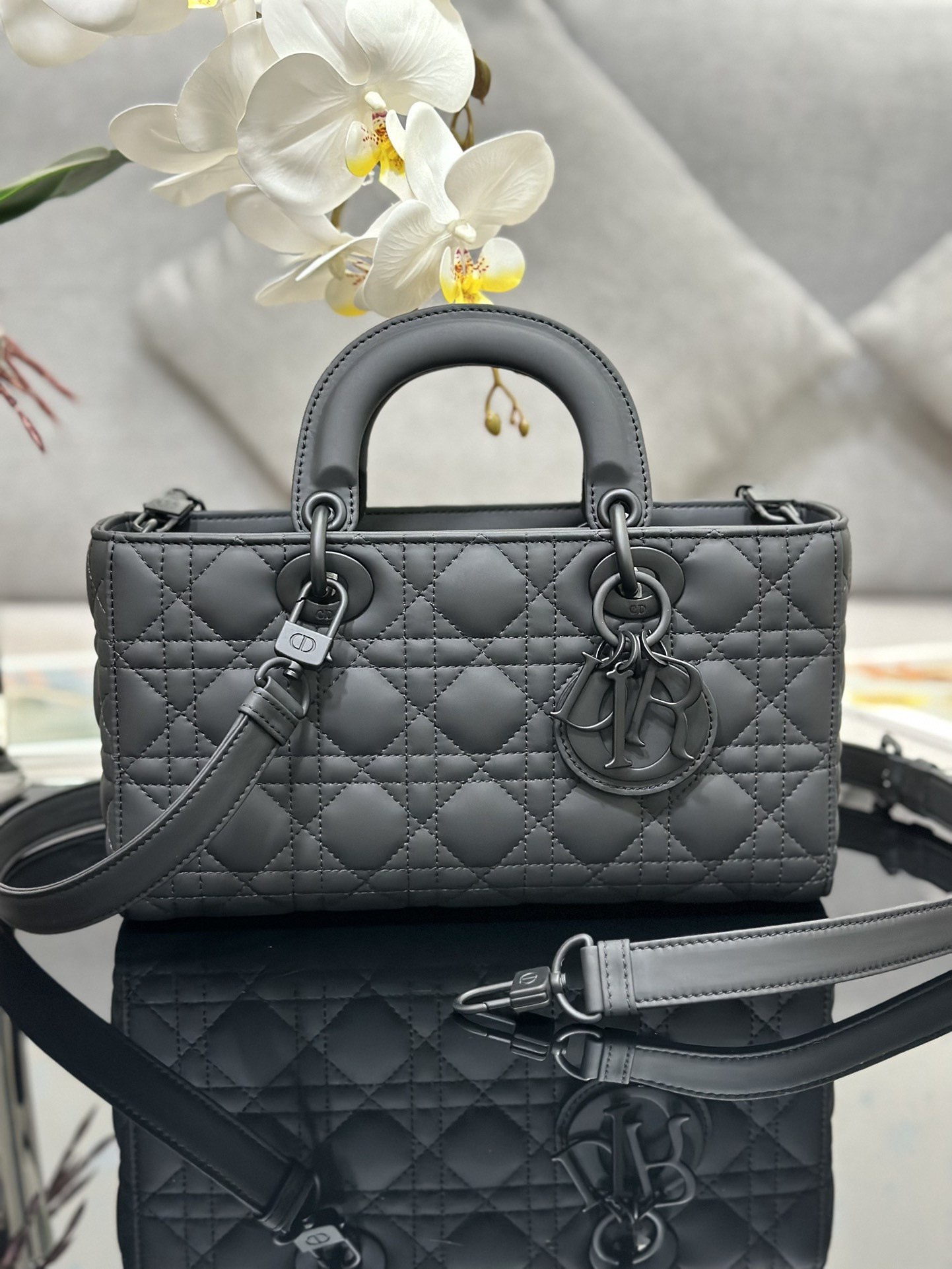 Dior Lady D-Joy bag medium Gray 26 x 13.5 x 5 cm