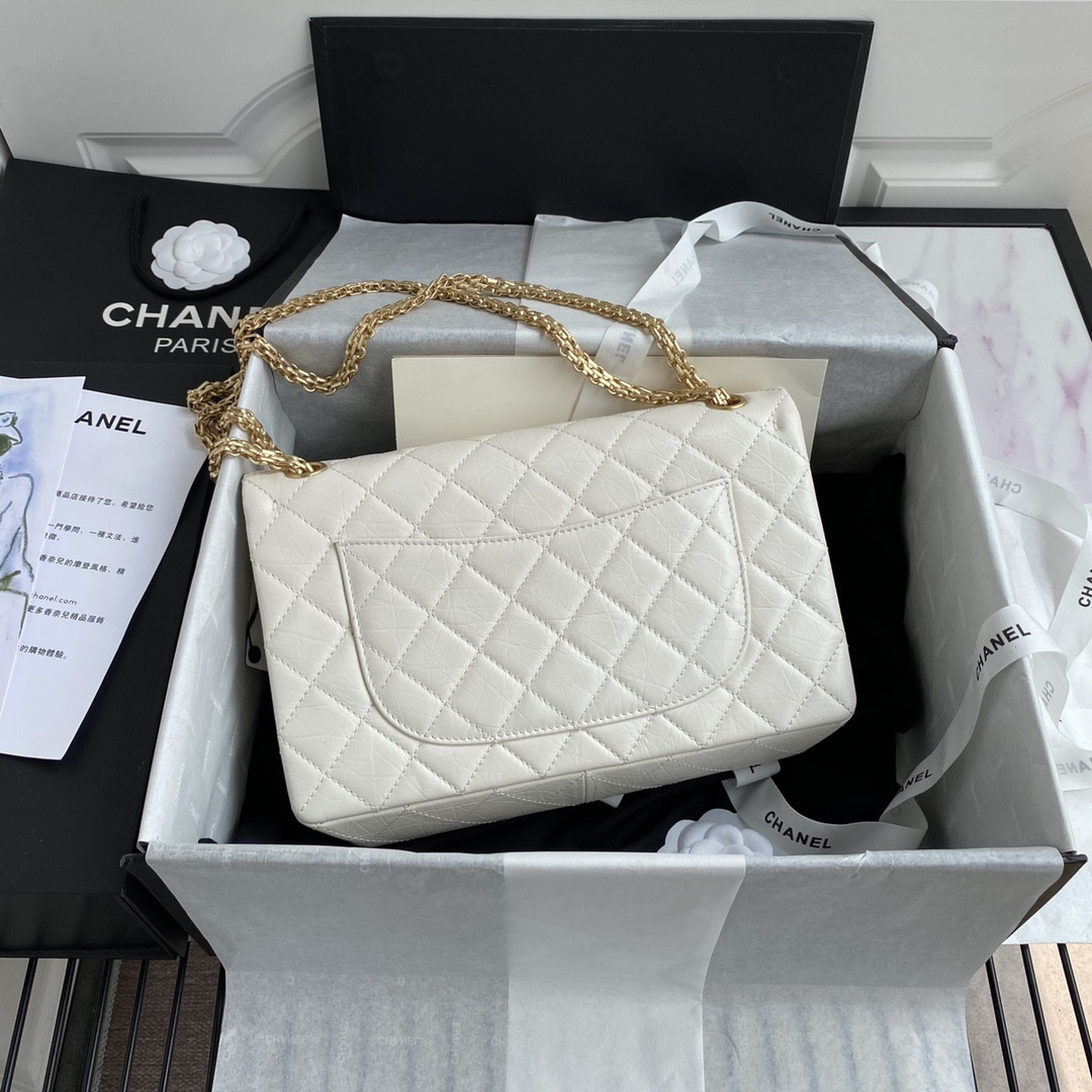 CHANEL LARGE 2.55 HANDBAG White& Gold-Tone Metal 7.6 × 10.9 × 2.9 in