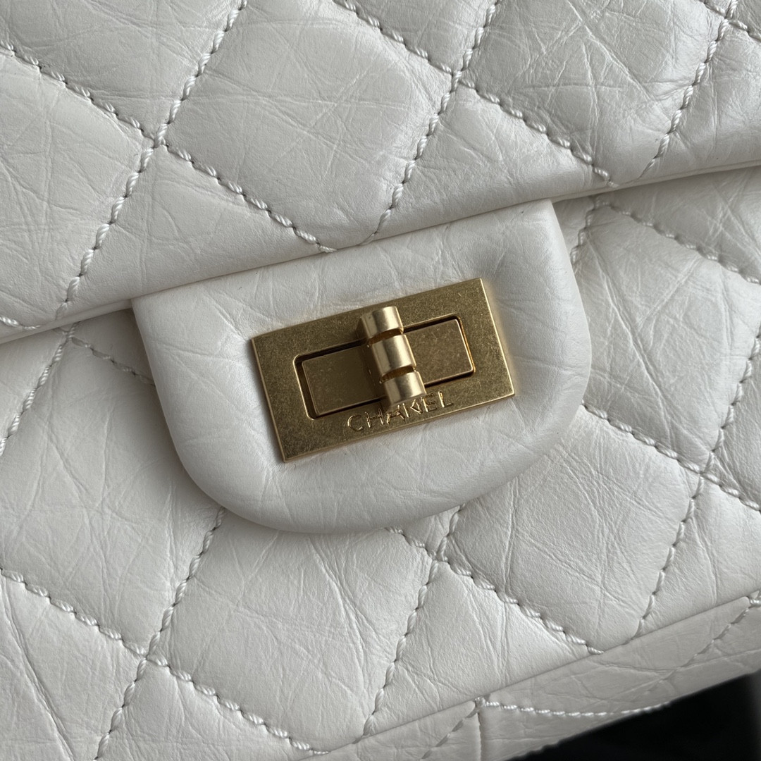 CHANEL LARGE 2.55 HANDBAG White& Gold-Tone Metal 7.6 × 10.9 × 2.9 in