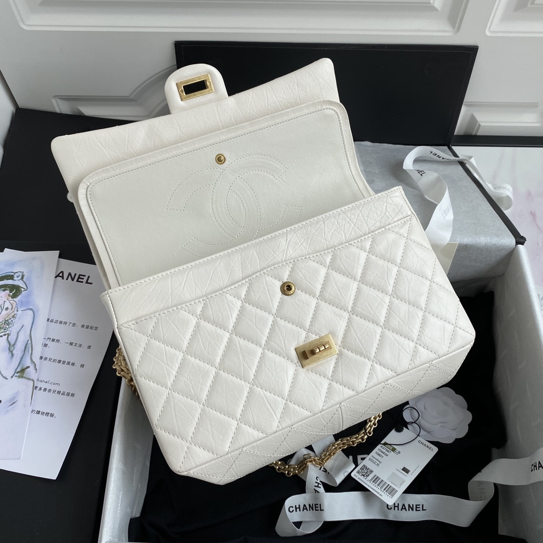 CHANEL LARGE 2.55 HANDBAG White& Gold-Tone Metal 7.6 × 10.9 × 2.9 in