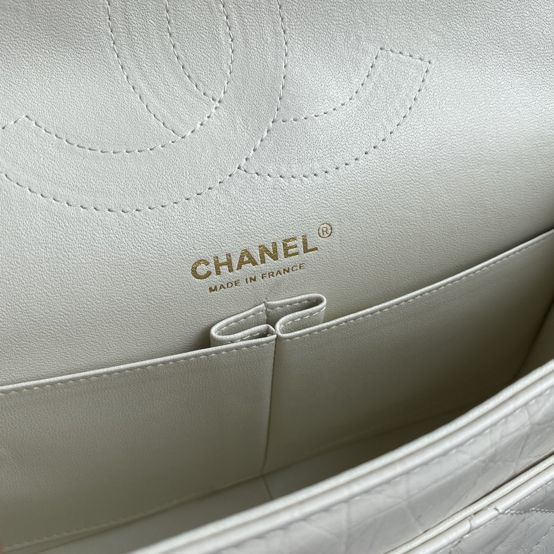 CHANEL LARGE 2.55 HANDBAG White& Gold-Tone Metal 7.6 × 10.9 × 2.9 in