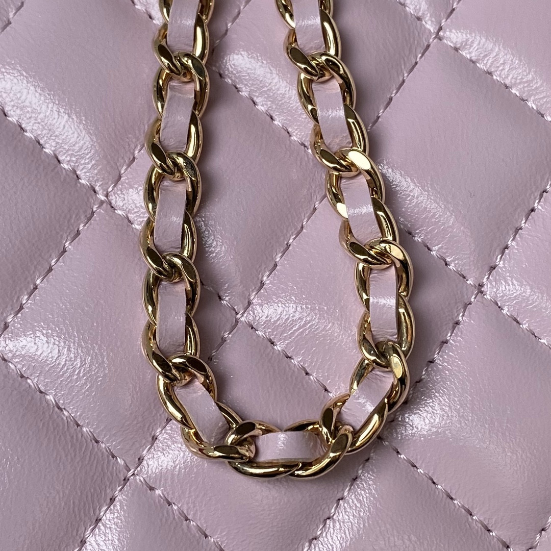 CHANEL 24P CHAIN LEATHER SQUARE BOX SHOULDER BAG PURPLE 16x10x8cm