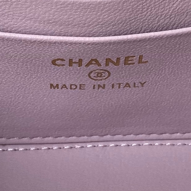 CHANEL 24P CHAIN LEATHER SQUARE BOX SHOULDER BAG PURPLE 16x10x8cm