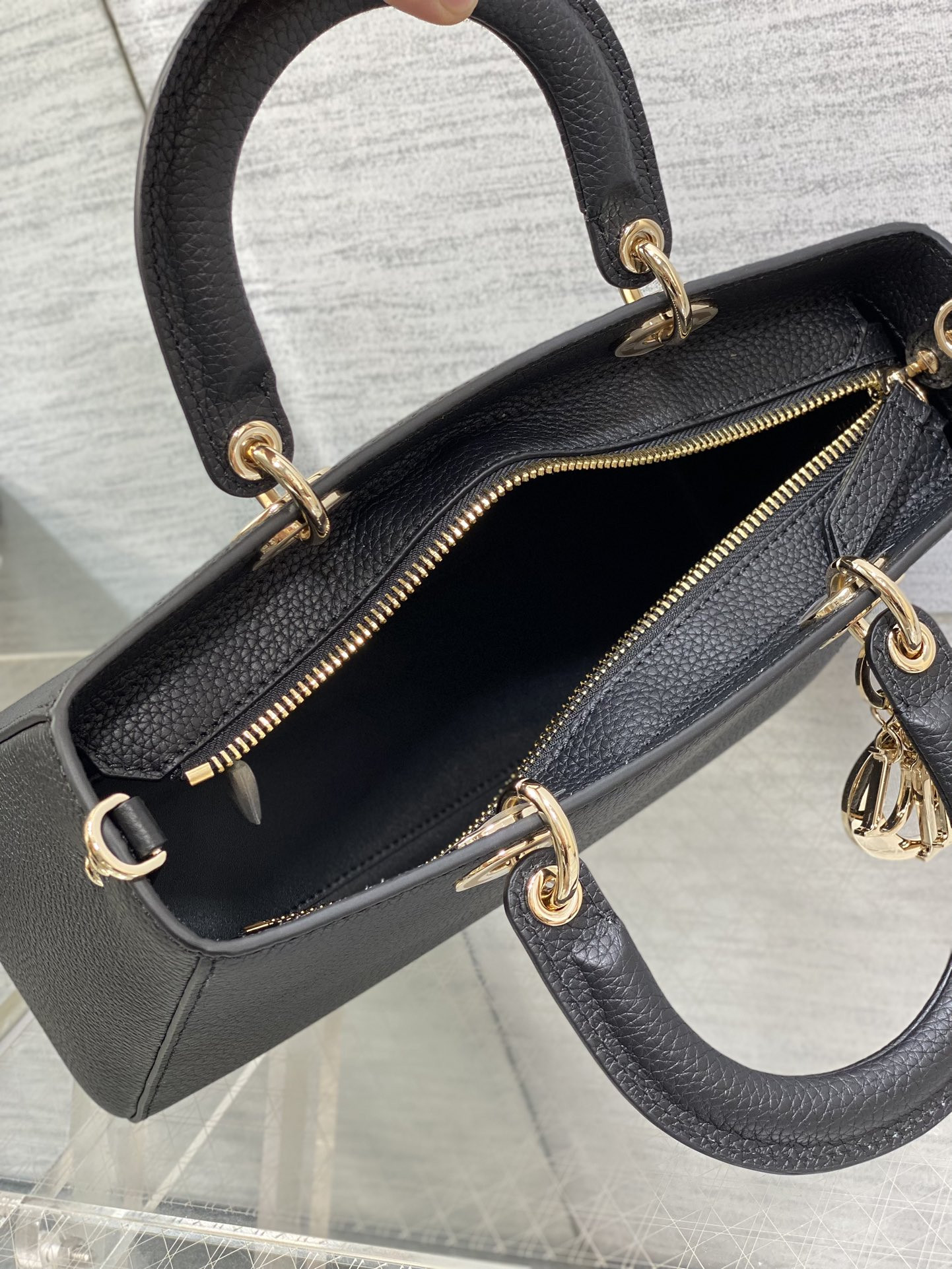 Medium Lady D-Sire My ABCDior Bag Black Bull Leather 12 x 8 x 5 inches