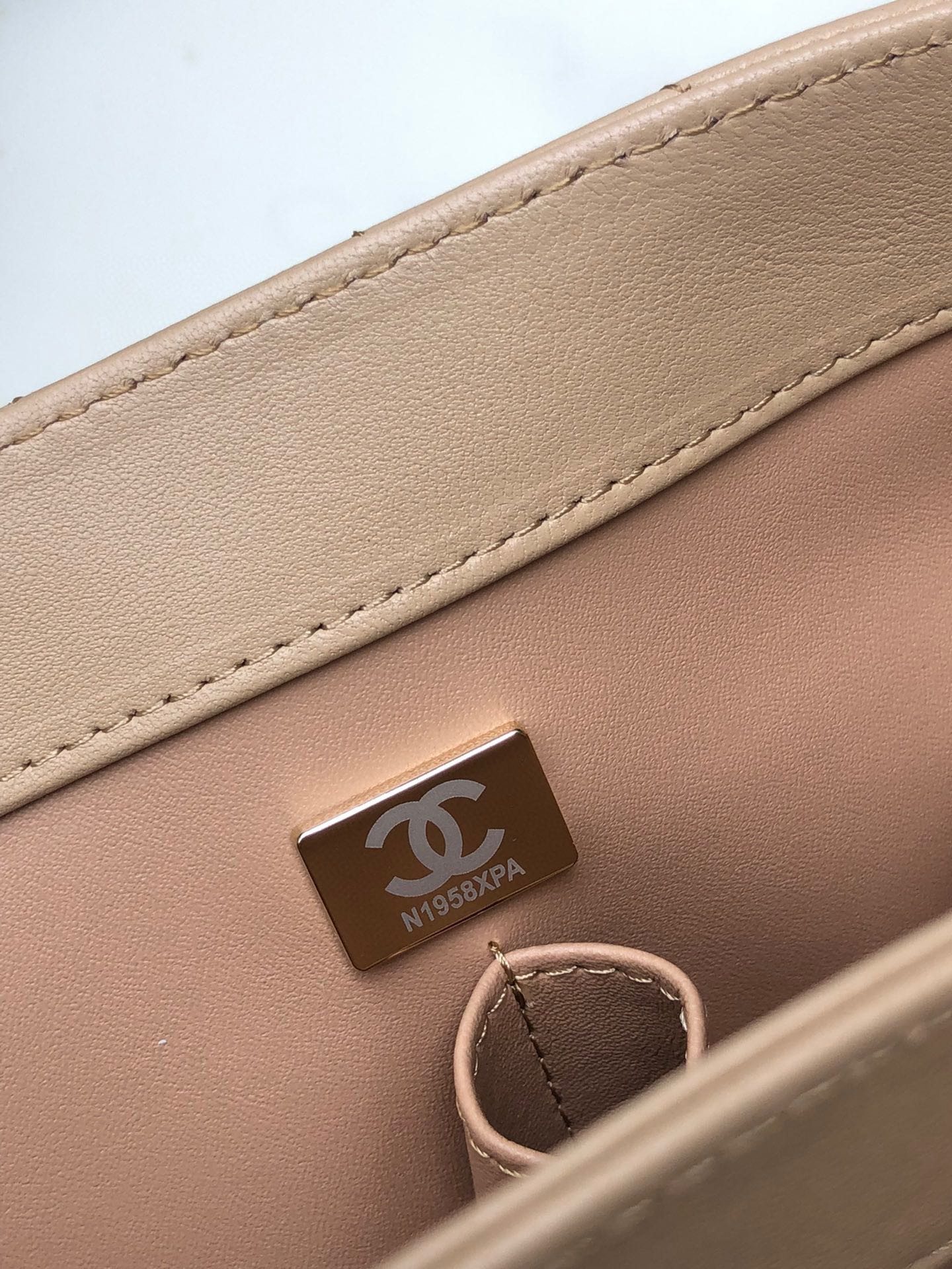 CHANEL FLAP BAG WITH TOP HANDLE BEIGE 6.6 × 9.8 × 4.7 in