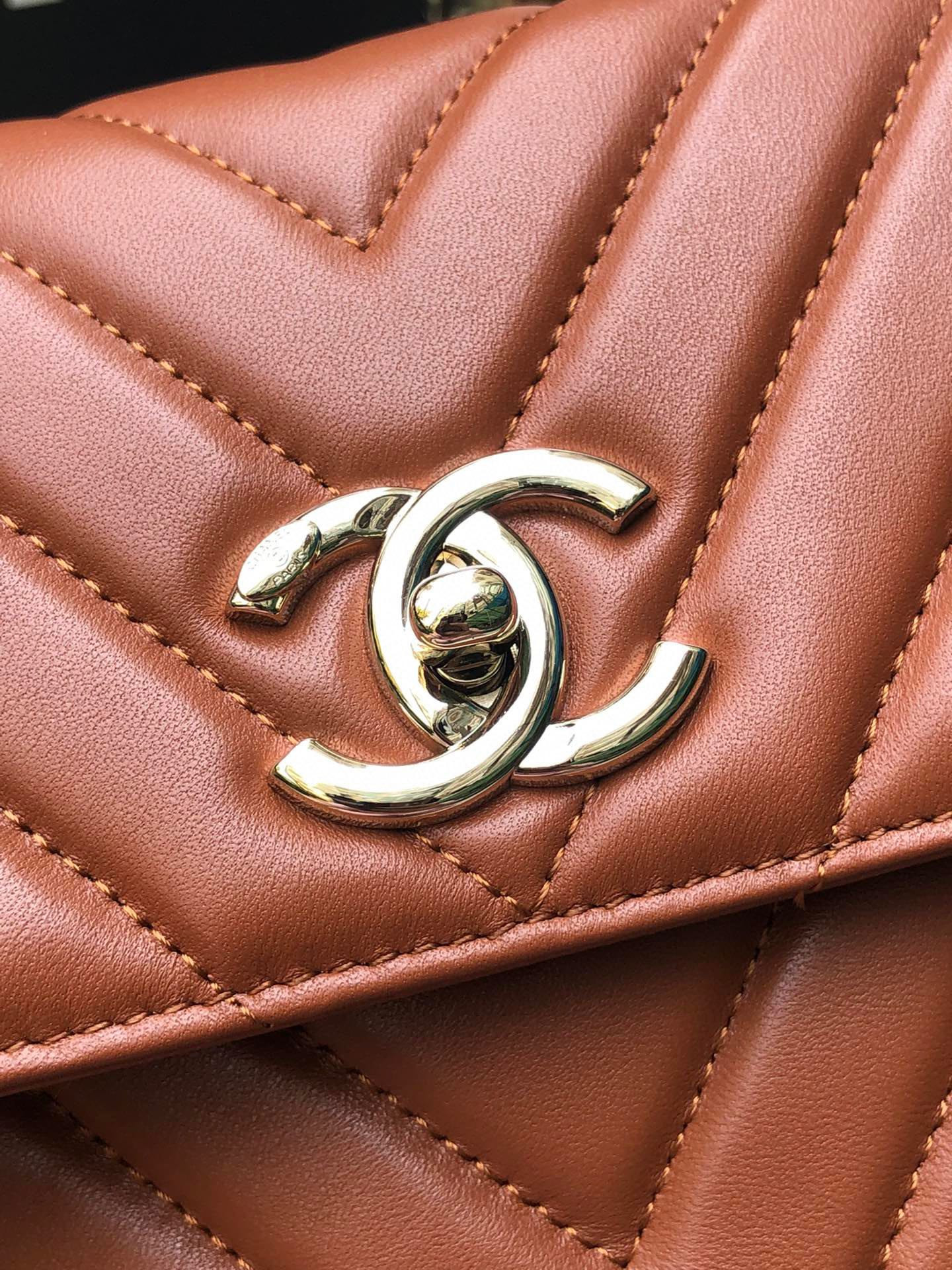 CHANEL FLAP BAG WITH TOP HANDLE ORANGE 6.6 × 9.8 × 4.7 in