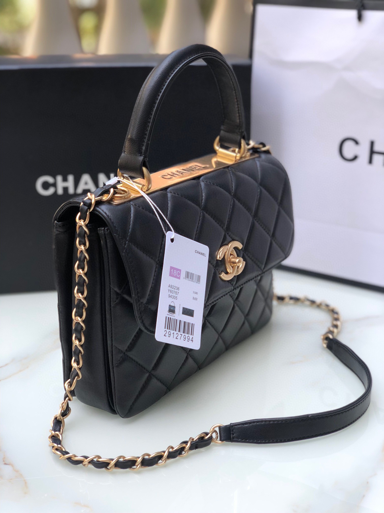 CHANEL FLAP BAG WITH TOP HANDLE 6.6 × 9.8 × 4.7 in
